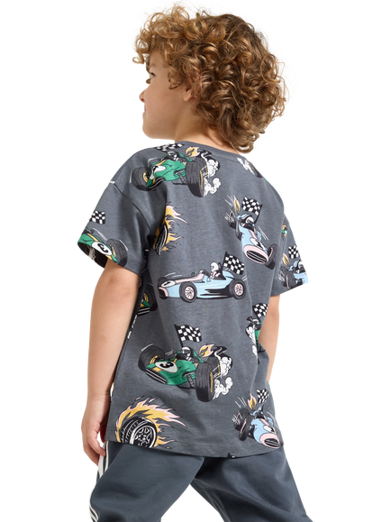 Lindex Kids' Cotton Race Car Print T-Shirt, Dark Grey - view 2, Dark Grey