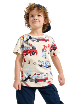 Lindex Kids' Cotton Construction Print T-Shirt, Light Beige, Light Beige