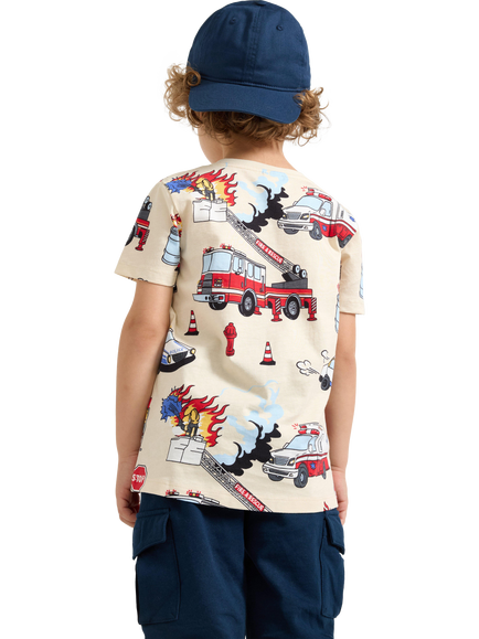 Lindex Kids' Cotton Construction Print T-Shirt, Light Beige - view 2, Light Beige