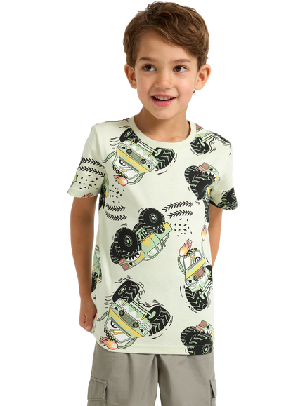 Lindex Kids' Cotton Truck Print T-Shirt, Light Dusty Green, Light Dusty Green