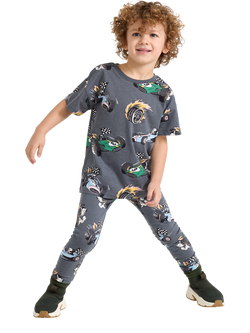 Lindex Kids' Race Car Print Leggings, Dark Grey, Dark Grey