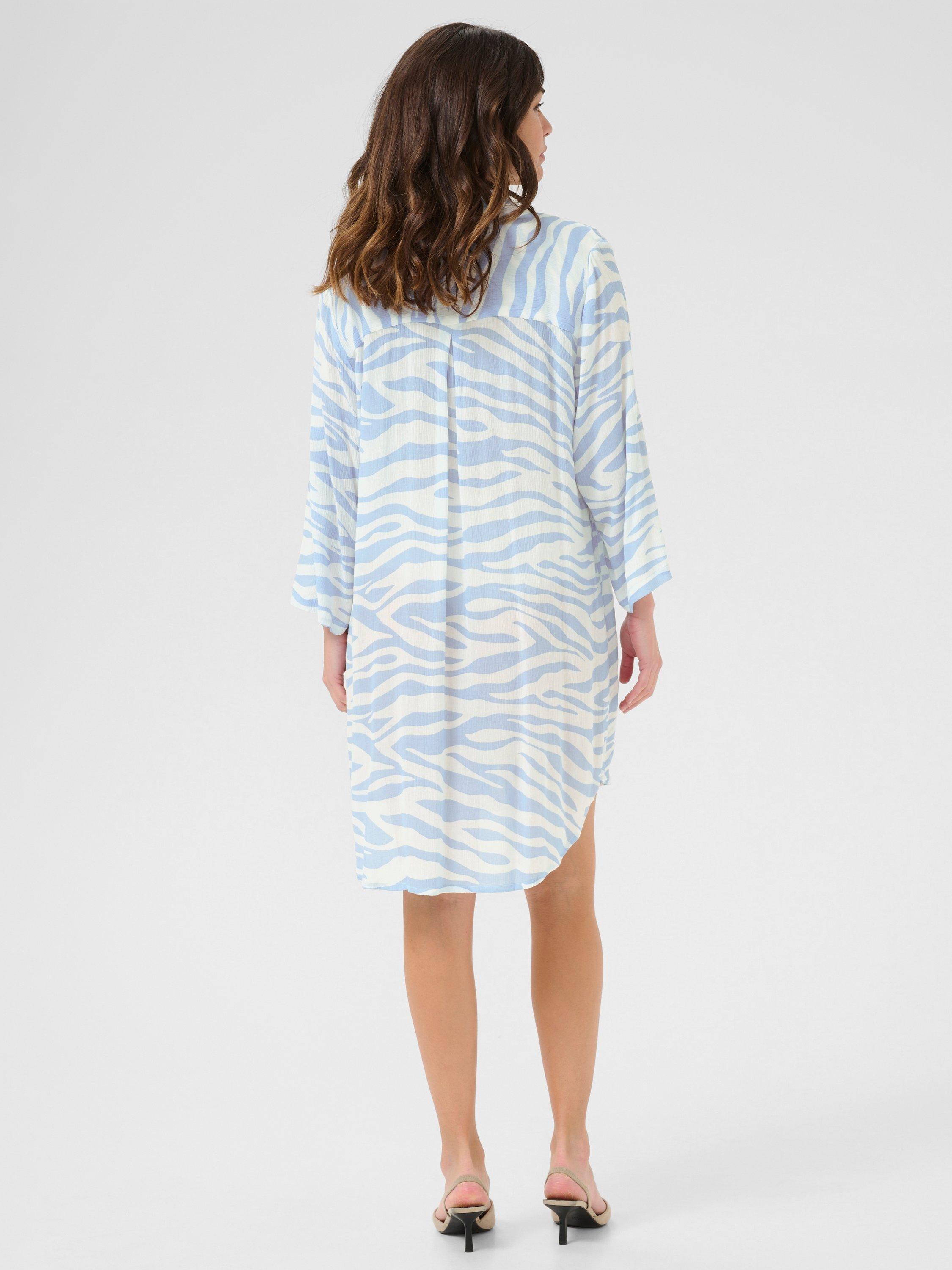 Product image 2 of 6, which shows KAFFE Hildur Animal Print Shirt Dress, Chambray/Chalk, 8
