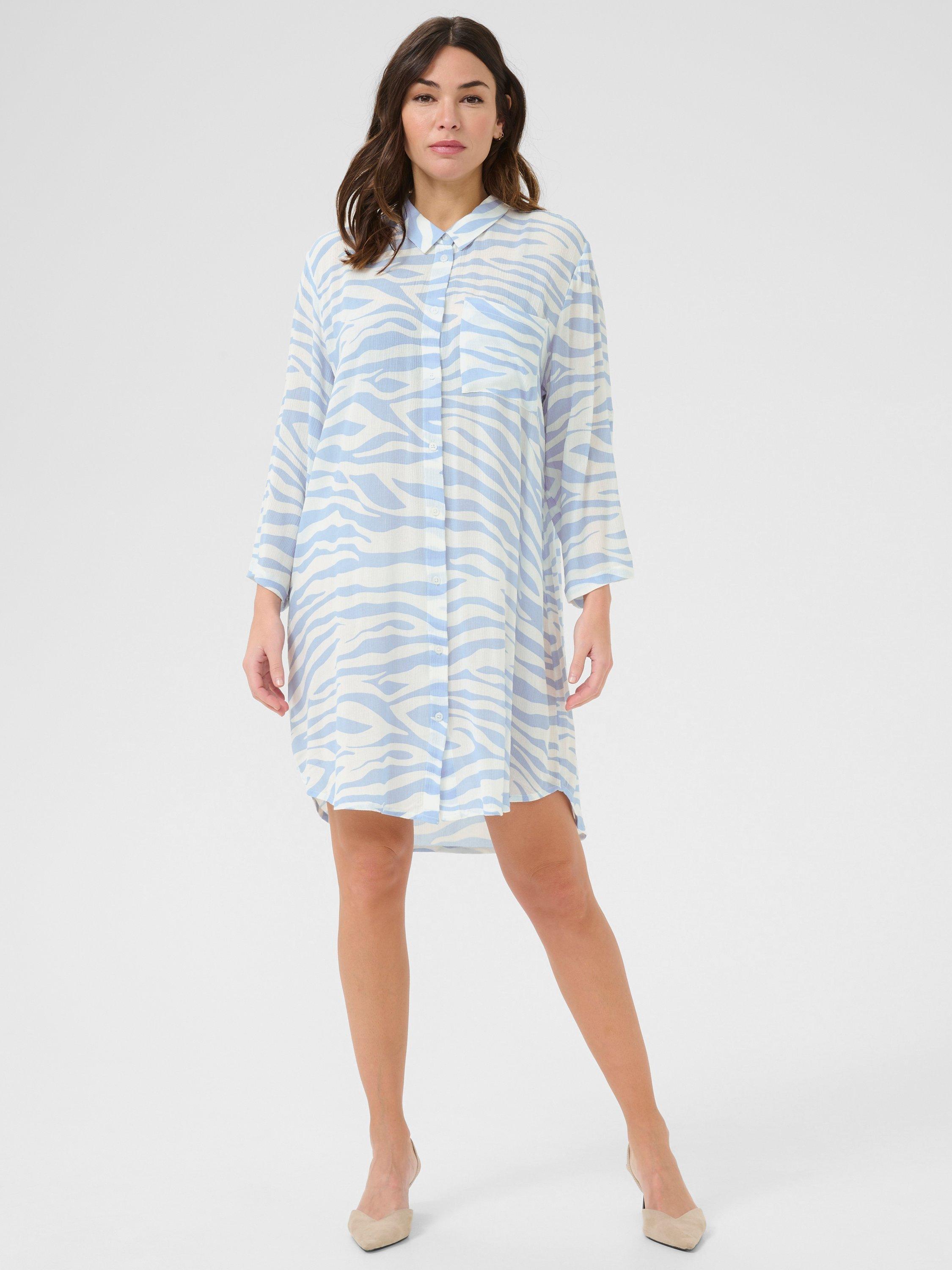 Product image 3 of 6, which shows KAFFE Hildur Animal Print Shirt Dress, Chambray/Chalk, 8