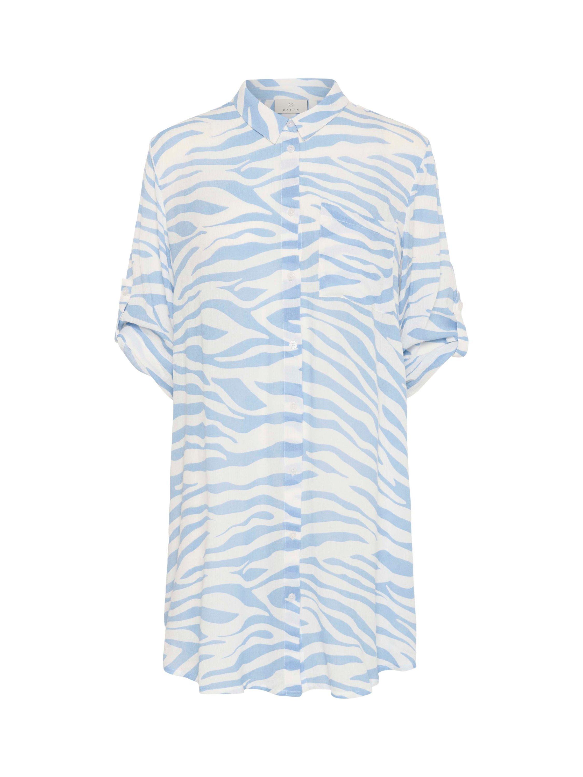 Product image 4 of 6, which shows KAFFE Hildur Animal Print Shirt Dress, Chambray/Chalk, 8