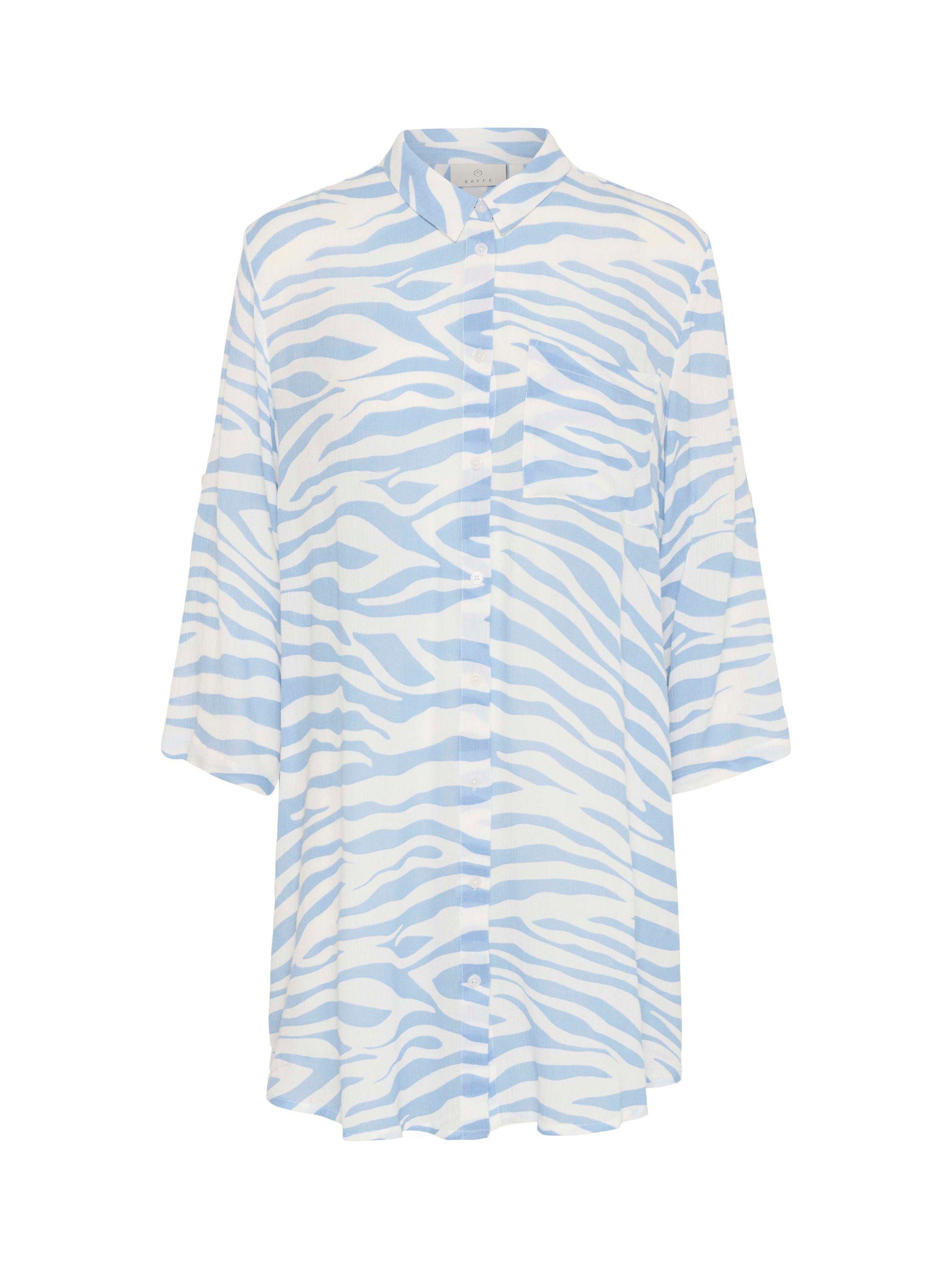 Product image 6 of 6, which shows KAFFE Hildur Animal Print Shirt Dress, Chambray/Chalk, 8