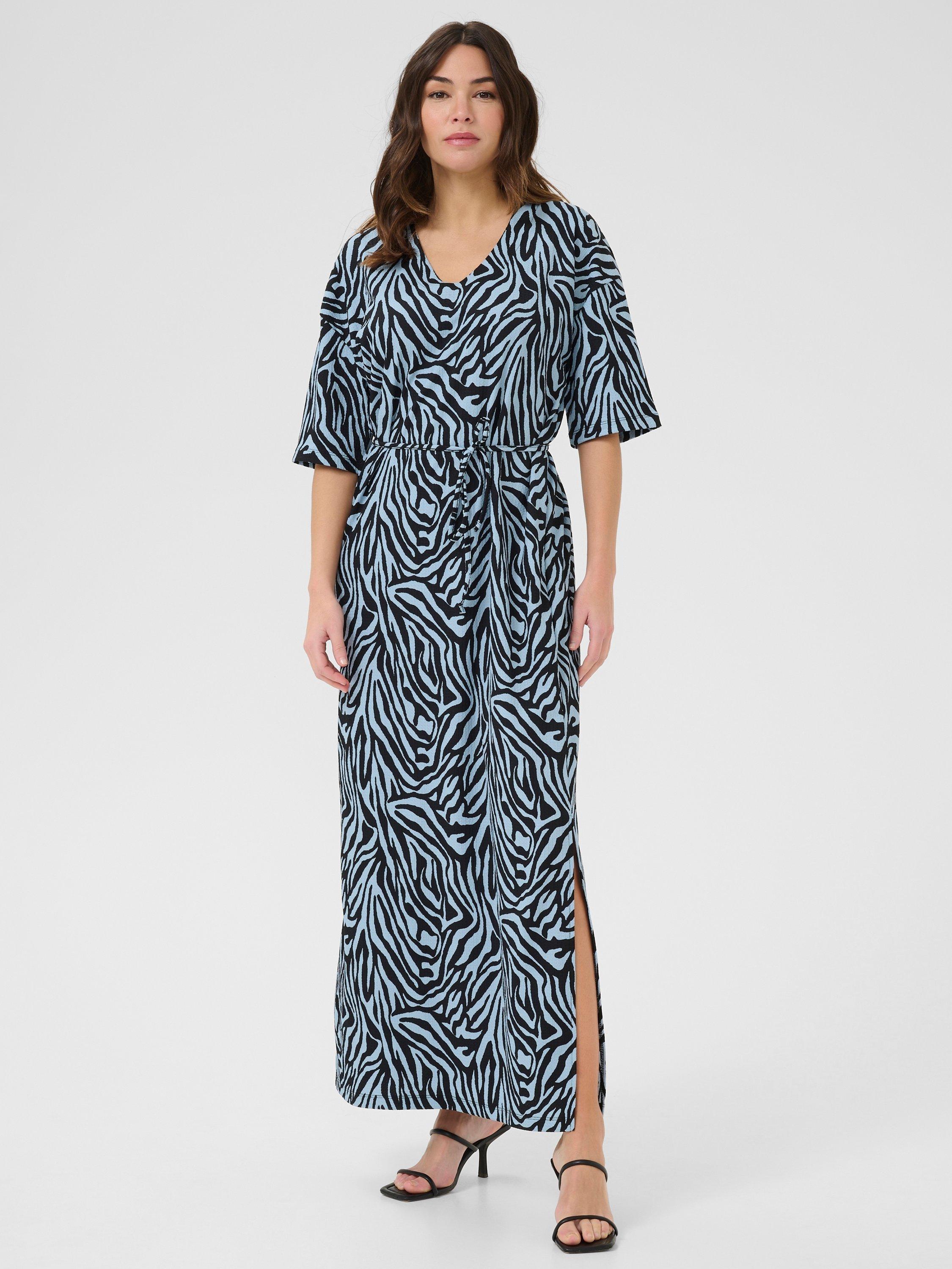 Product image 1 of 5, which shows KAFFE Ivanna Animal Print Dress, Blue/Black, XS
