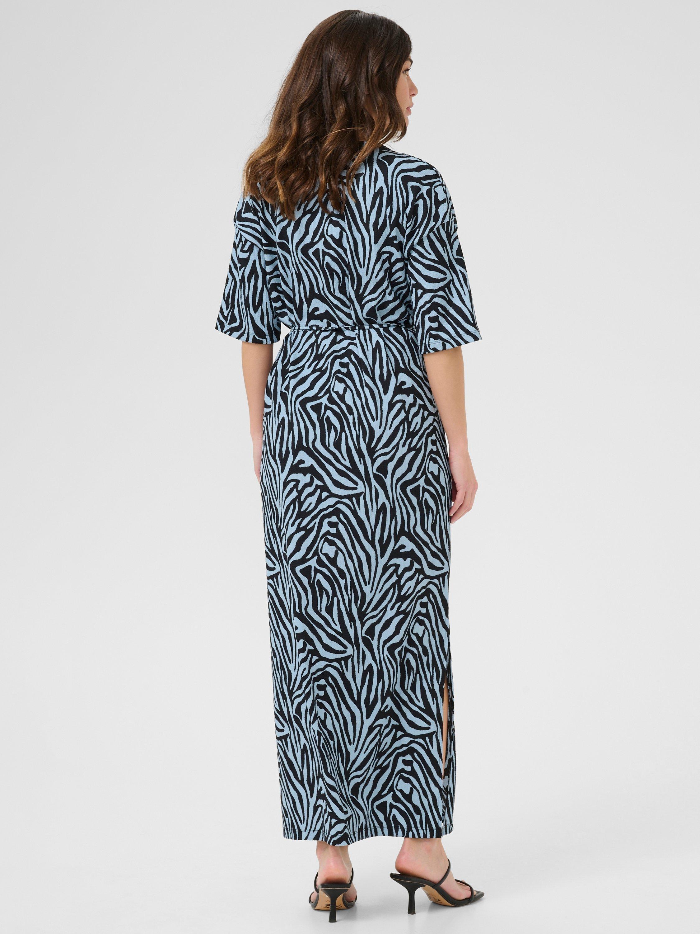 Product image 2 of 5, which shows KAFFE Ivanna Animal Print Dress, Blue/Black, XS