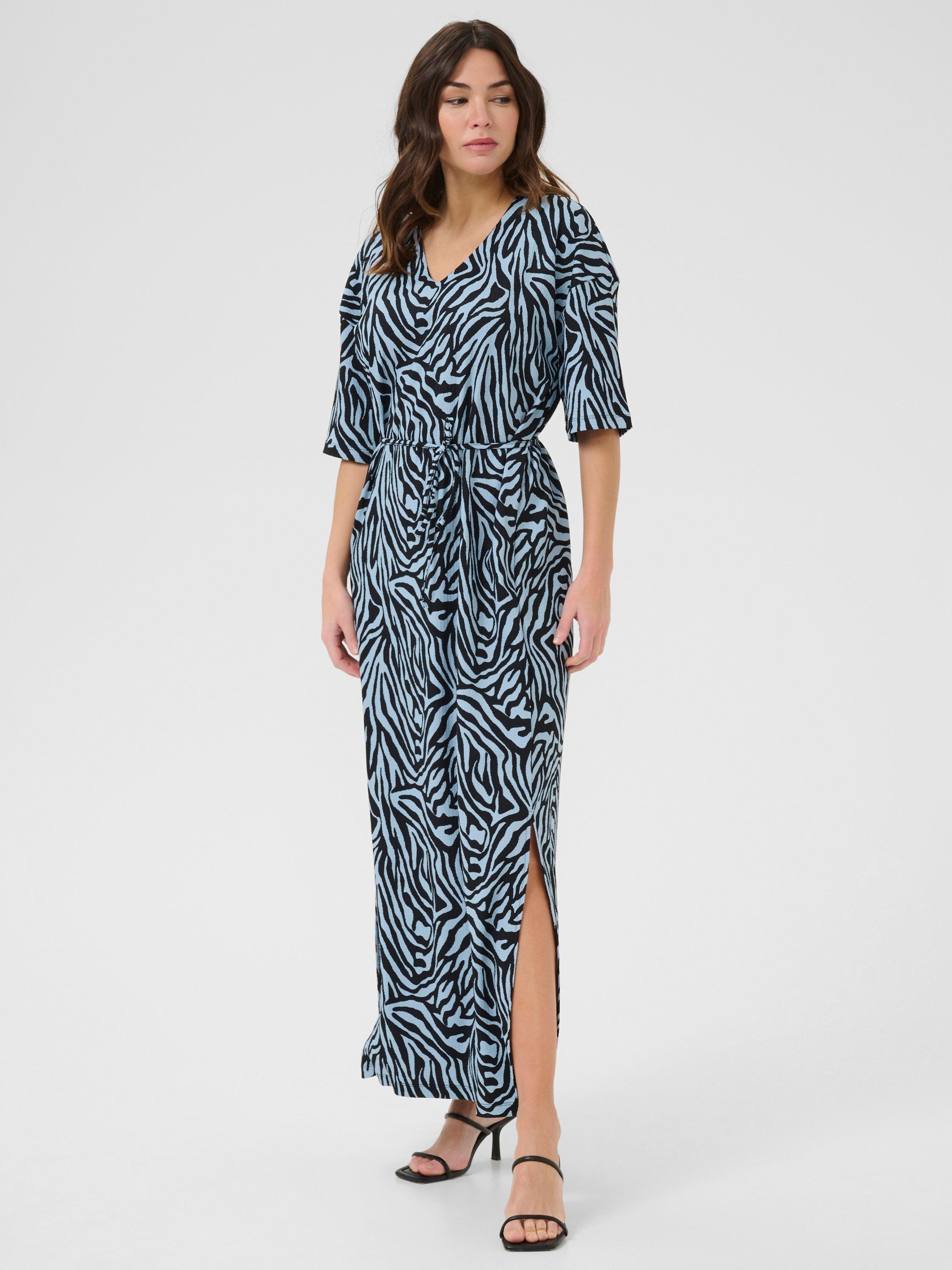 Product image 3 of 5, which shows KAFFE Ivanna Animal Print Dress, Blue/Black, XS