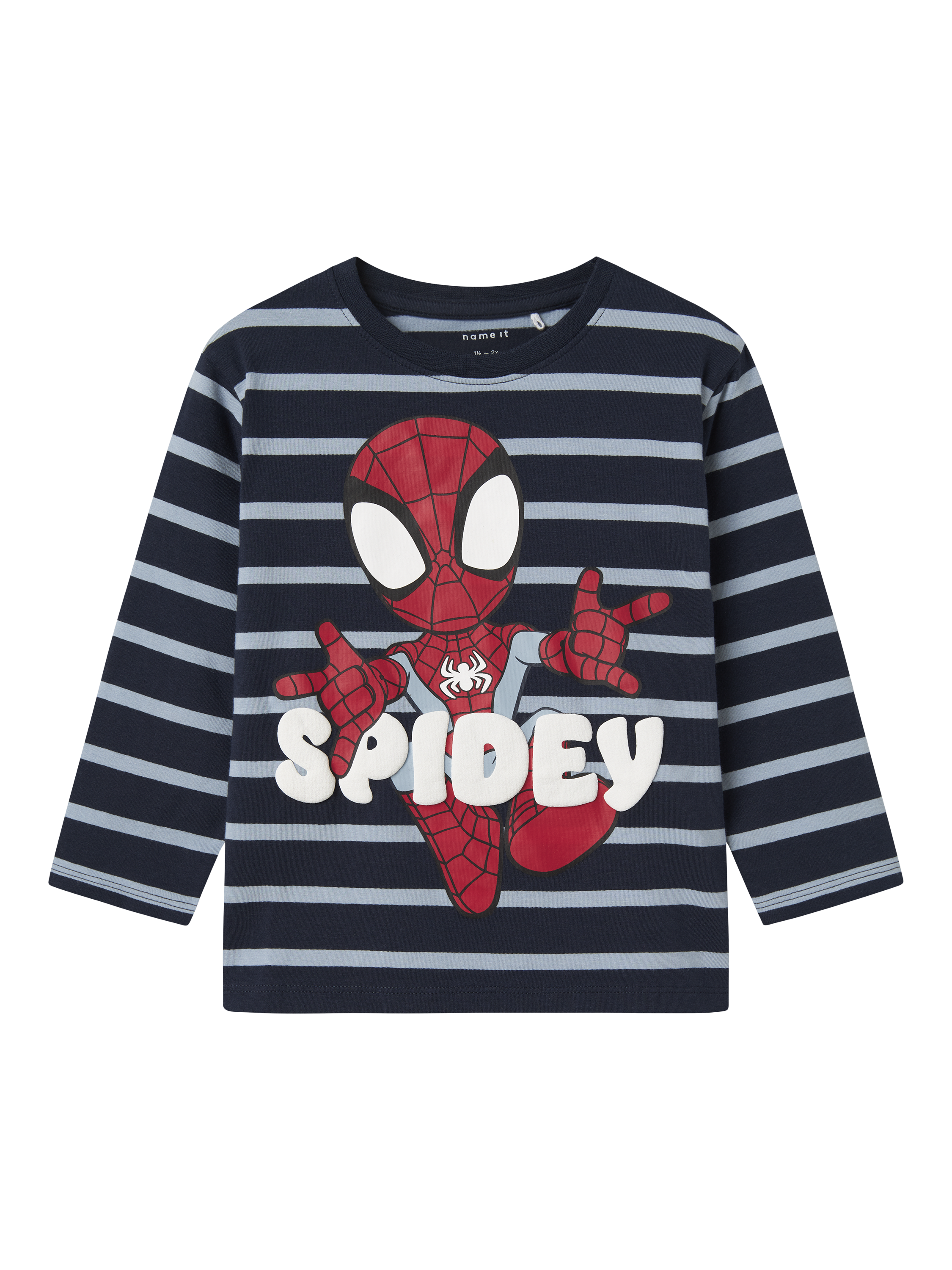 Product image 1 of 3, which shows NAME IT Kids' Cotton Spiderman T-Shirt, Navy Blazer, 18-24 months