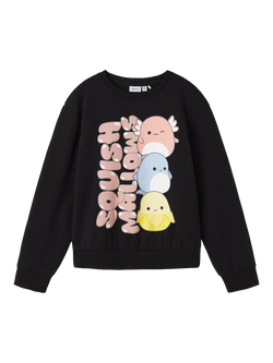 NAME IT Kids' Cotton Squish Mallows Crew Neck Sweatshirt, Black, Black