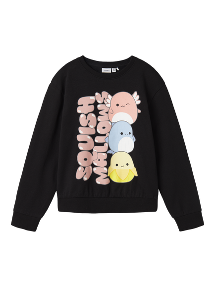 NAME IT Kids' Cotton Squish Mallows Crew Neck Sweatshirt, Black, Black