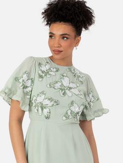 Maya Deluxe Floral Embellished Angel Sleeve Chiffon Maxi Dress - view 2, Green