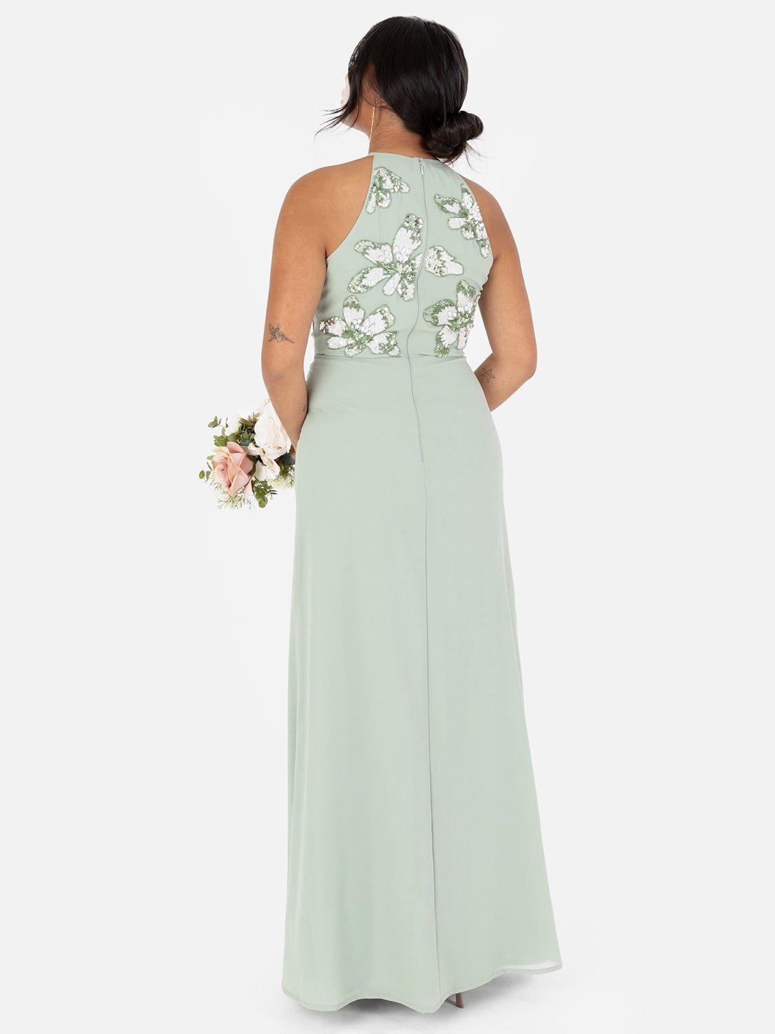 Product image 3 of 5, which shows Maya Deluxe Floral Embellished Halter Neck Chiffon Maxi Dress, Green, 6