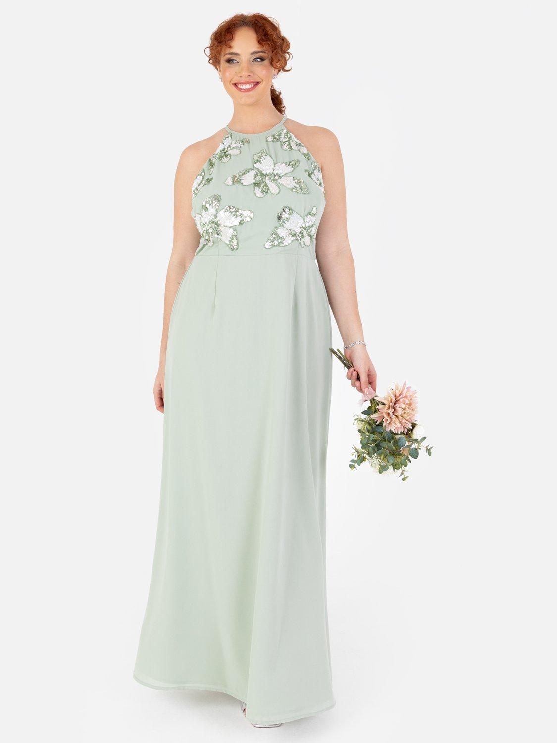 Product image 4 of 5, which shows Maya Deluxe Floral Embellished Halter Neck Chiffon Maxi Dress, Green, 6