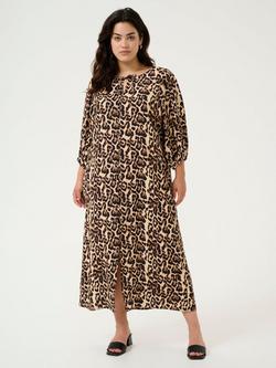 KAFFE Curve Perla Animal Print Dress, Brown/Multi, Brown/Multi