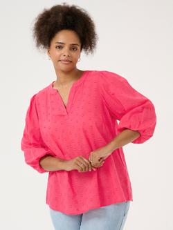 KAFFE Curve Jolana Embroidered Spot Top, Raspberry