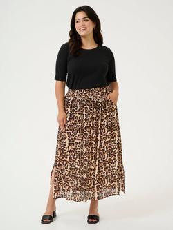 KAFFE Curve Edina Ami Leopard Print Skirt, Beige/Multi, Beige/Multi