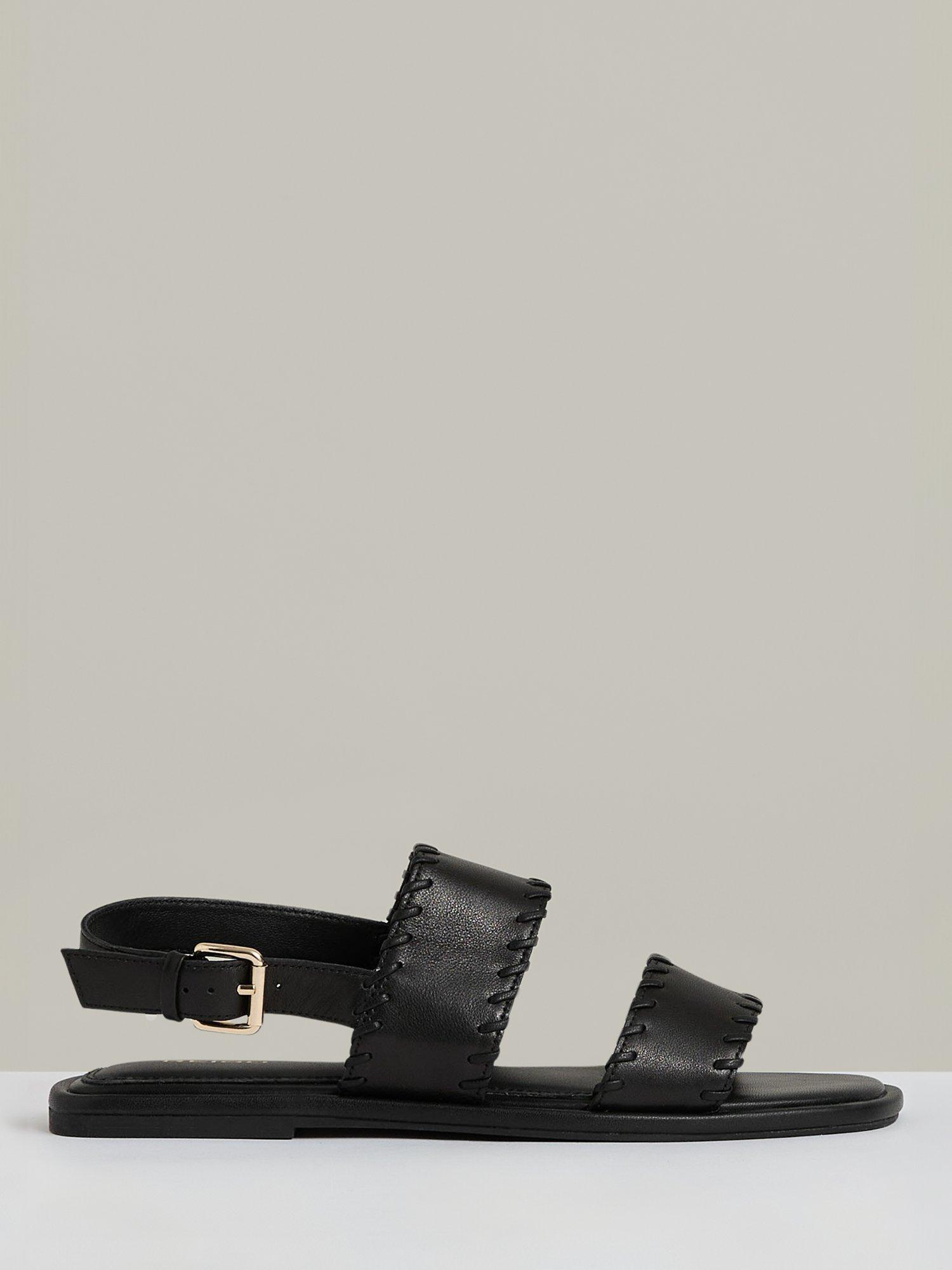 Product image 1 of 5, which shows Reiss Mila Leather Whipstitch Strappy Sandals, Black, 5