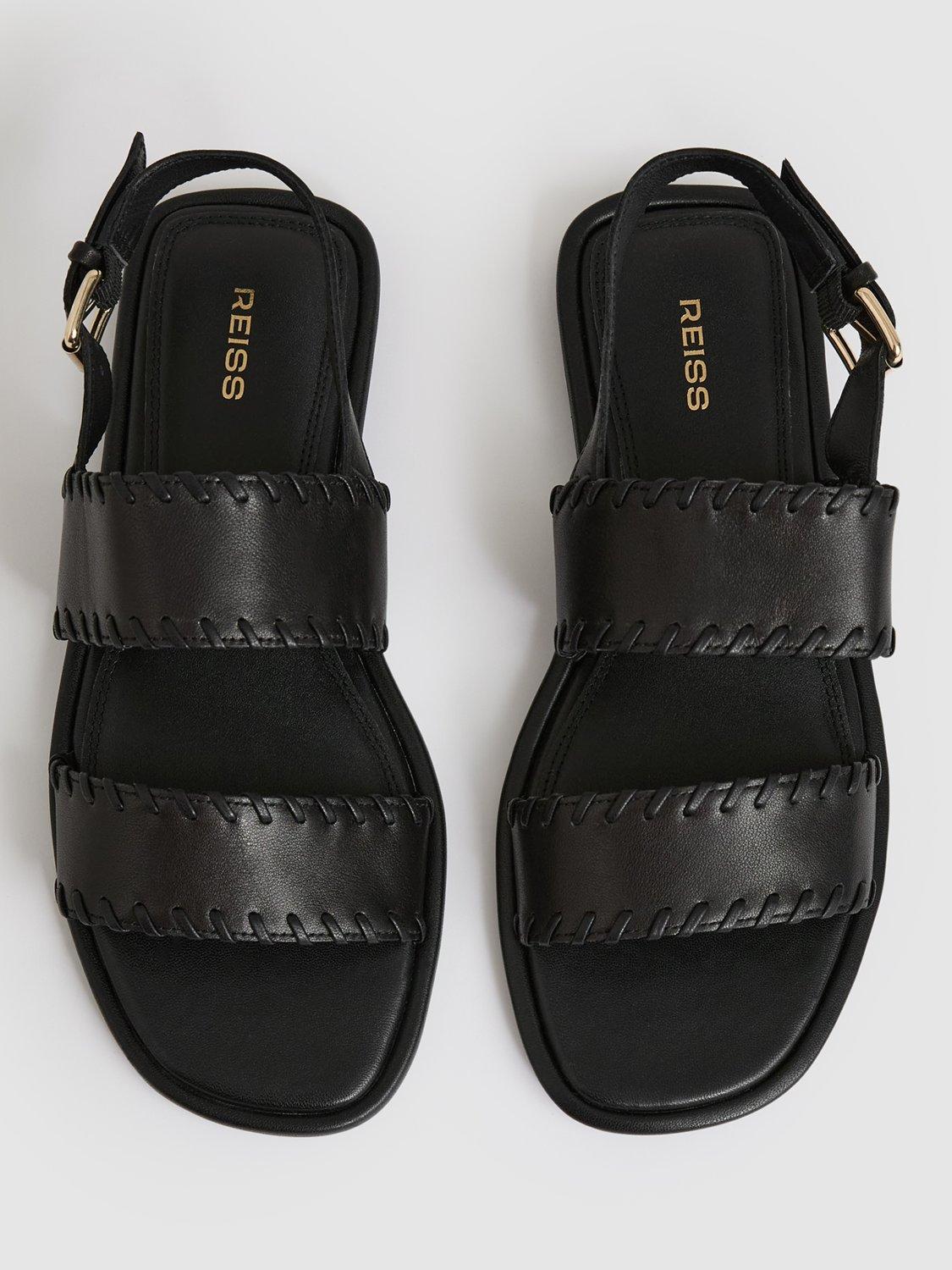Product image 4 of 5, which shows Reiss Mila Leather Whipstitch Strappy Sandals, Black, 5
