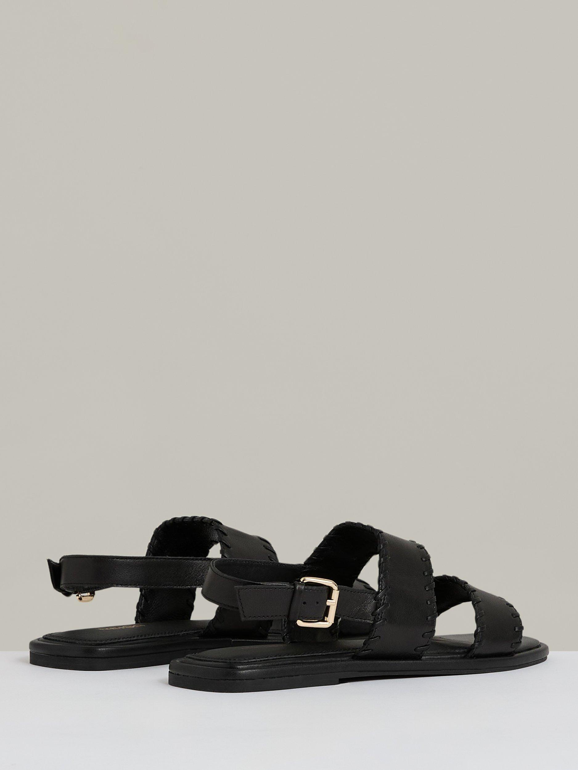Product image 5 of 5, which shows Reiss Mila Leather Whipstitch Strappy Sandals, Black, 5
