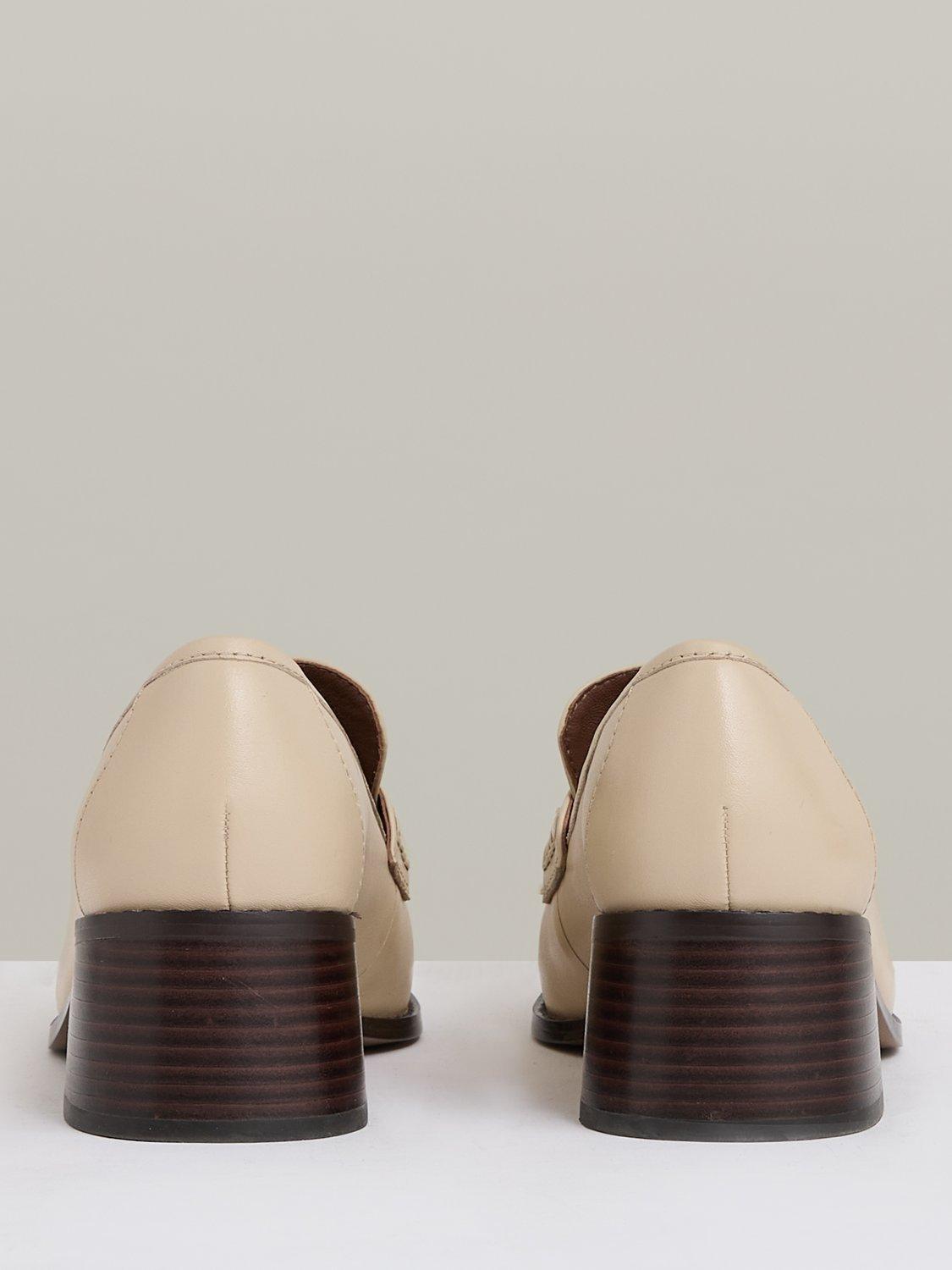 Product image 2 of 5, which shows Reiss Heidi Leather Block Heel Loafers, Off White, 3