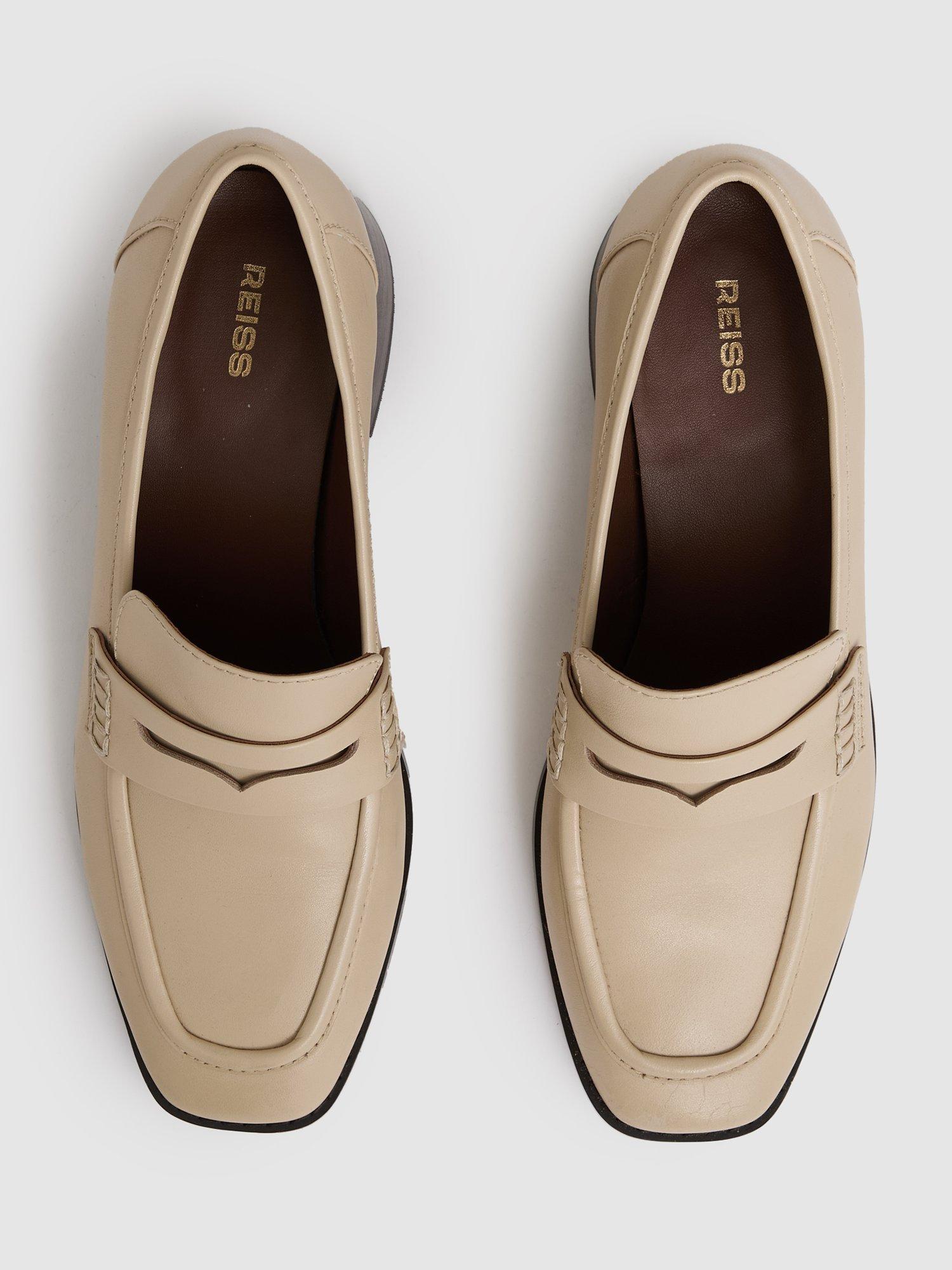 Product image 4 of 5, which shows Reiss Heidi Leather Block Heel Loafers, Off White, 3