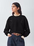 AND/OR Cutwork Beaded Sweatshirt, Black