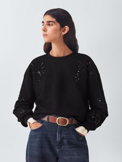 AND/OR Cutwork Beaded Sweatshirt, Black, Black