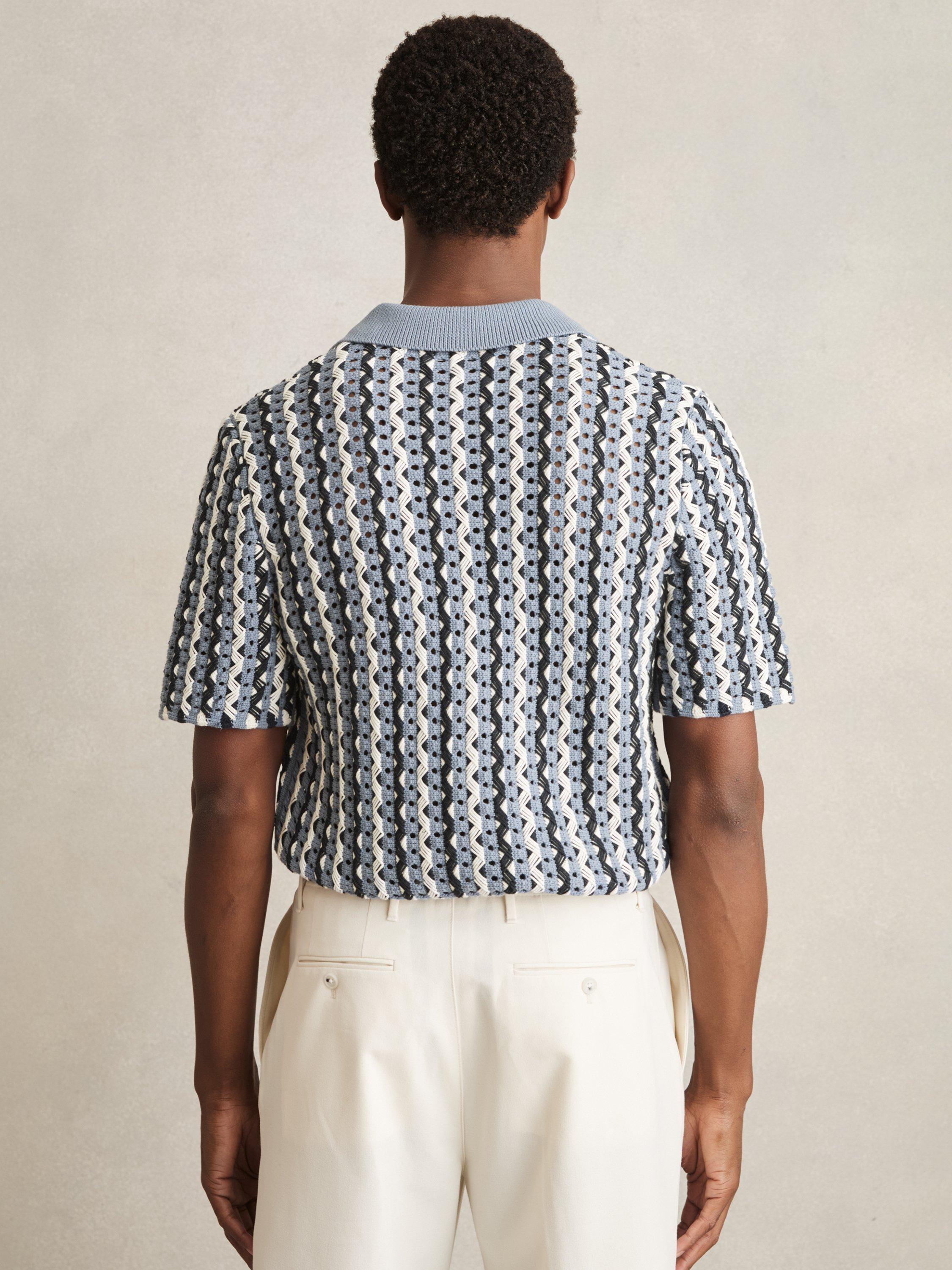 Product image 2 of 11, which shows Reiss Roulette Textured Knit Cuban Collar Shirt, Blue/Multi, S