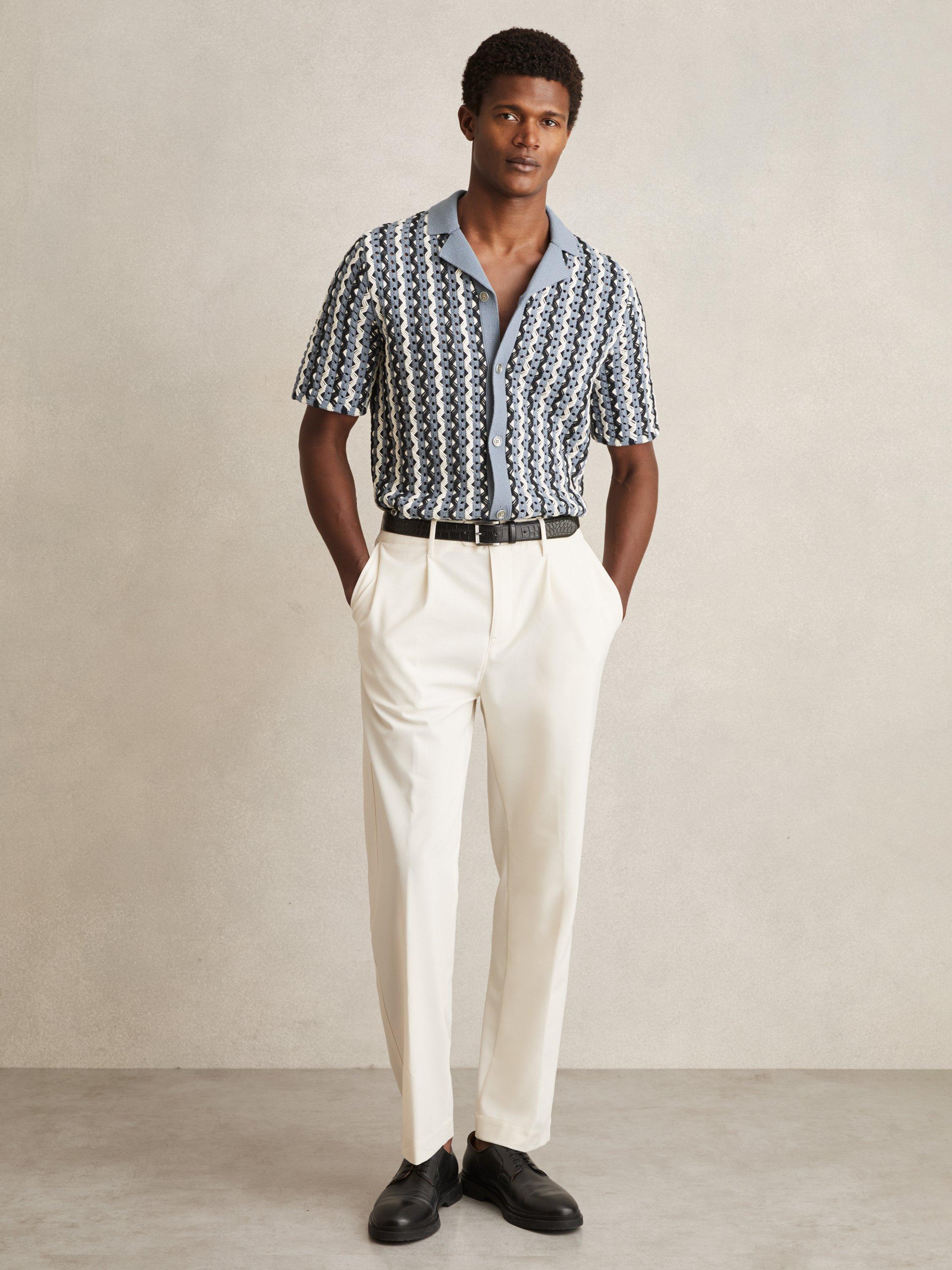 Product image 5 of 11, which shows Reiss Roulette Textured Knit Cuban Collar Shirt, Blue/Multi, S