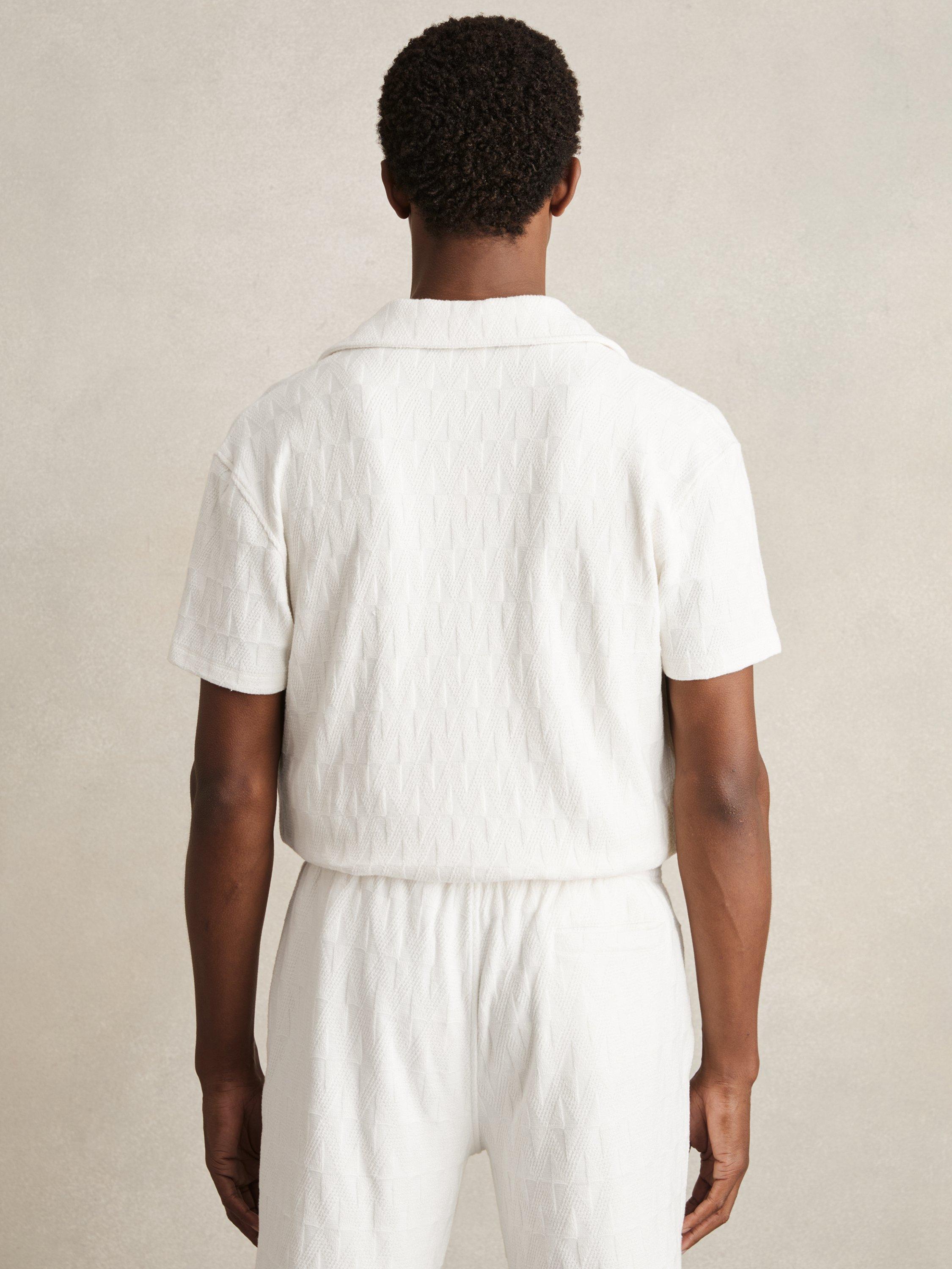 Product image 2 of 5, which shows Reiss Ackling Textured Short Sleeve Shirt, Off White, XS