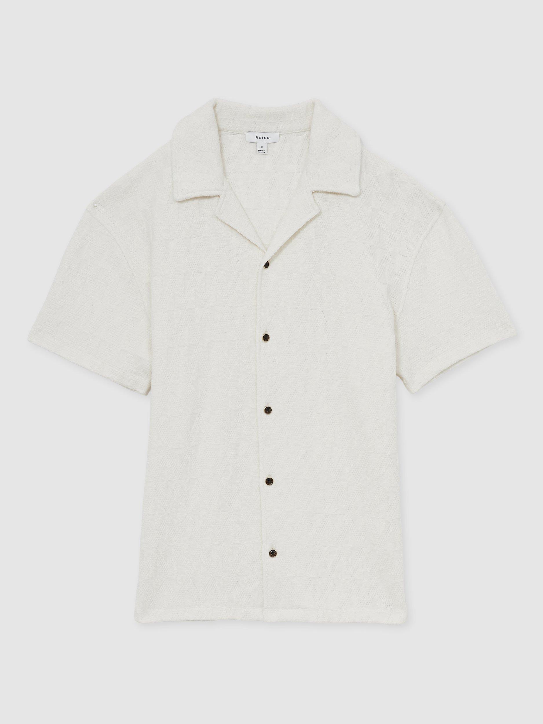 Product image 3 of 5, which shows Reiss Ackling Textured Short Sleeve Shirt, Off White, XS