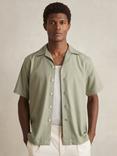 Reiss Nitus Herringbone Twill Cuban Collar Short Sleeve Shirt, Light Green