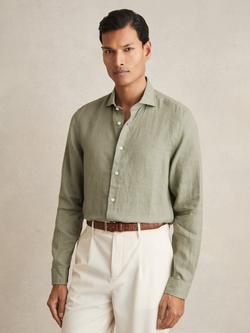 Reiss Ruban Linen Button-Through Shirt, Green, Green