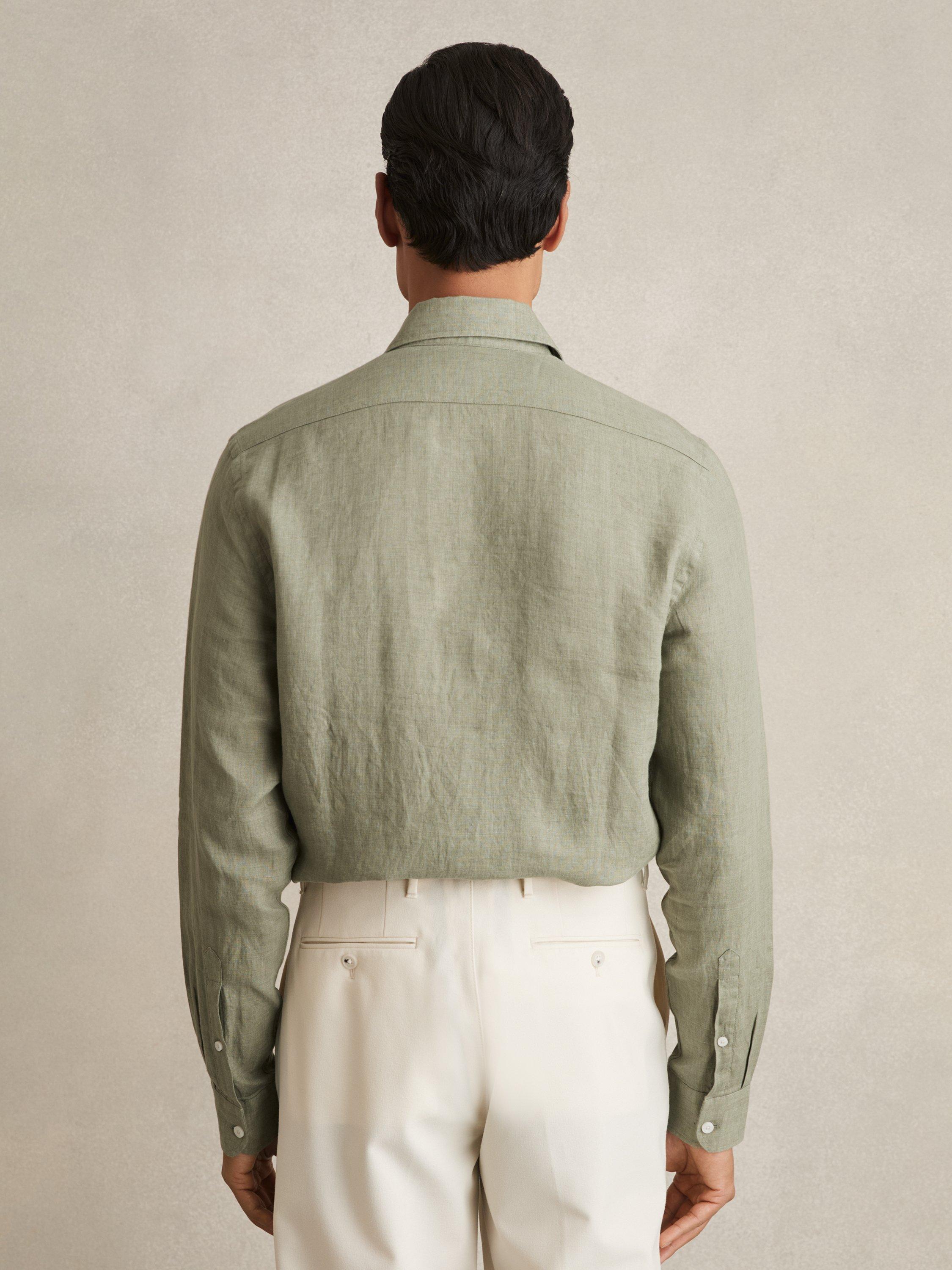 Product image 2 of 5, which shows Reiss Ruban Linen Button-Through Shirt, Green, XS