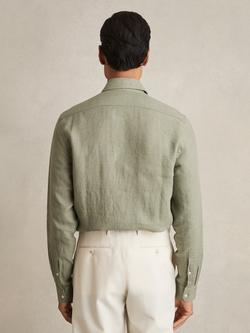 Reiss Ruban Linen Button-Through Shirt, Green - view 2, Green