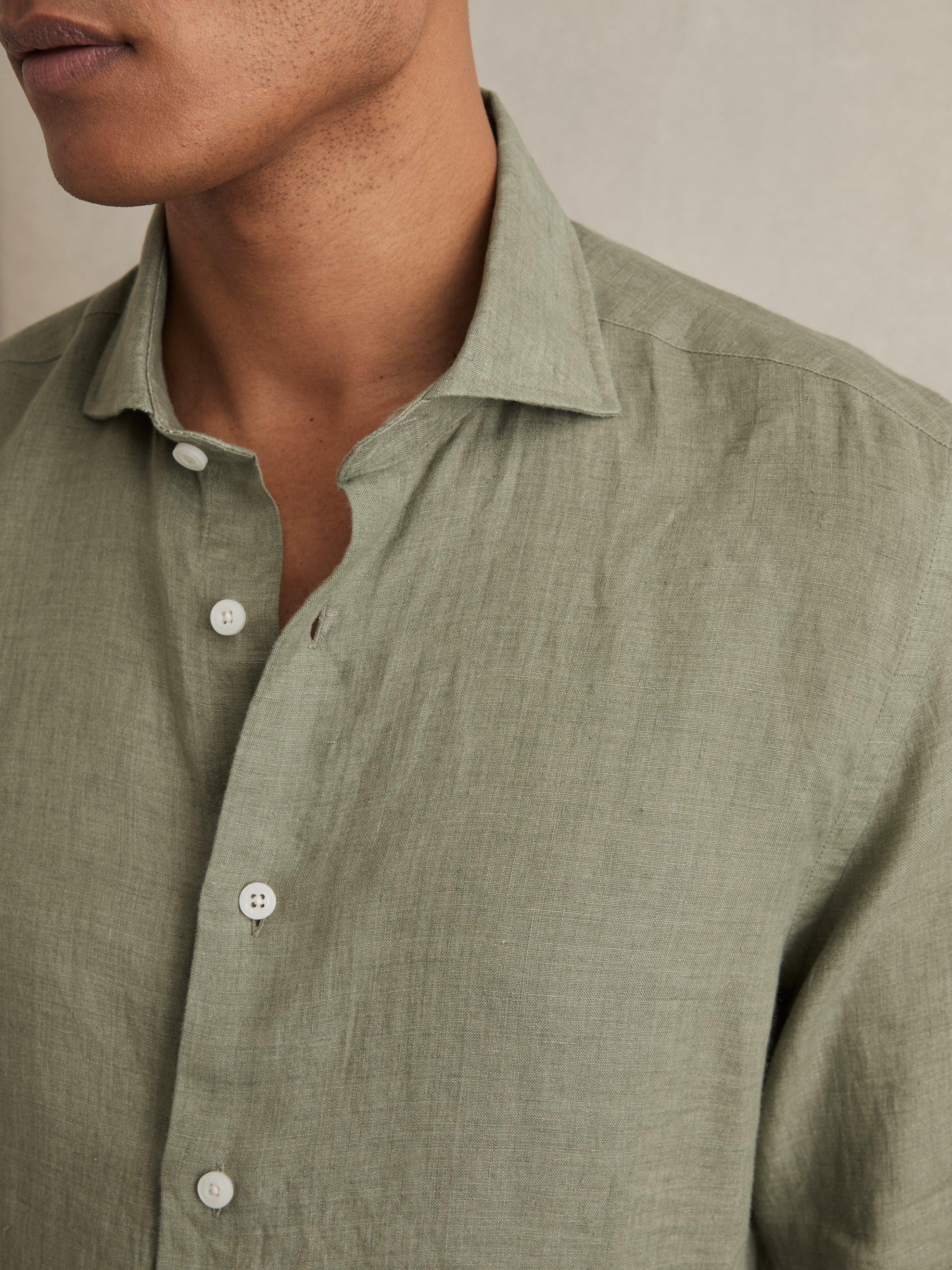 Product image 4 of 5, which shows Reiss Ruban Linen Button-Through Shirt, Green, XS