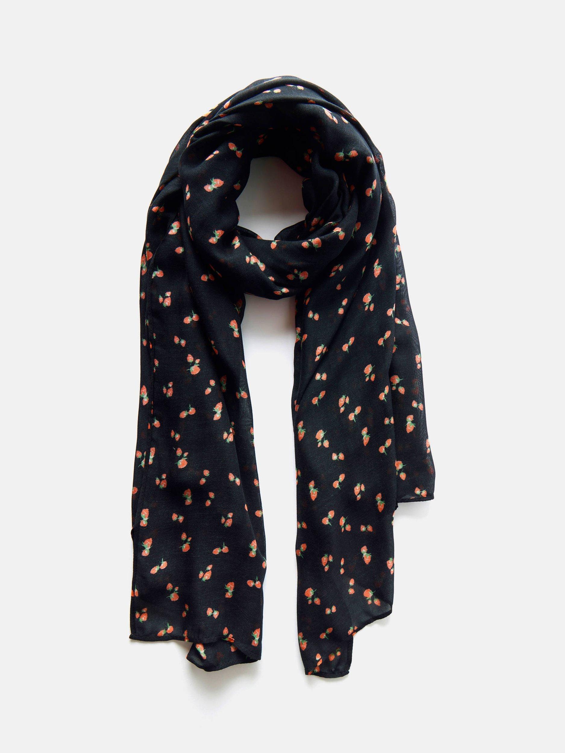 Product image 1 of 3, which shows Mint Velvet Strawberry Print Scarf, Black
