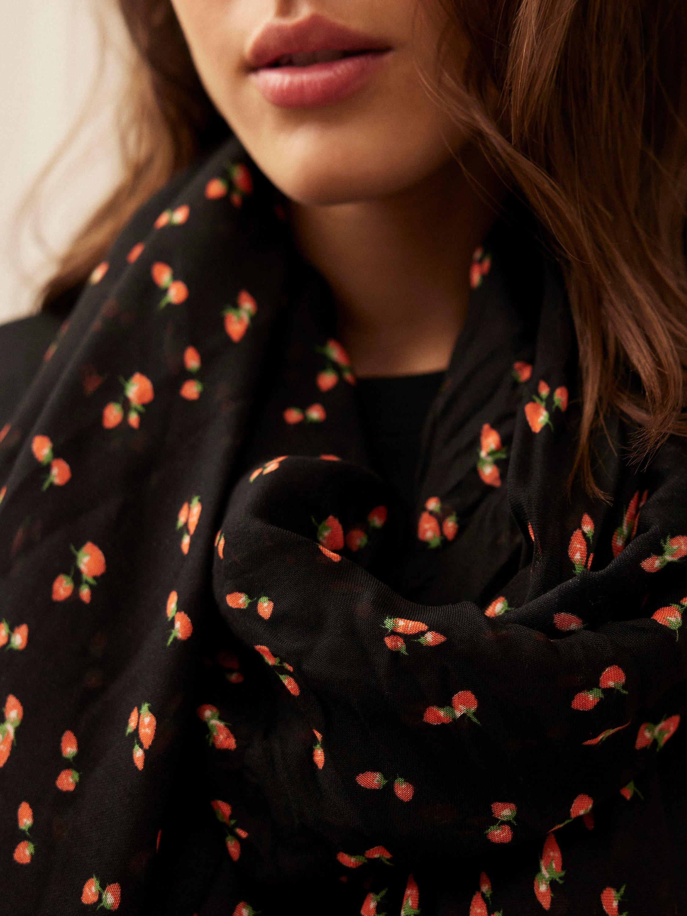Product image 2 of 3, which shows Mint Velvet Strawberry Print Scarf, Black