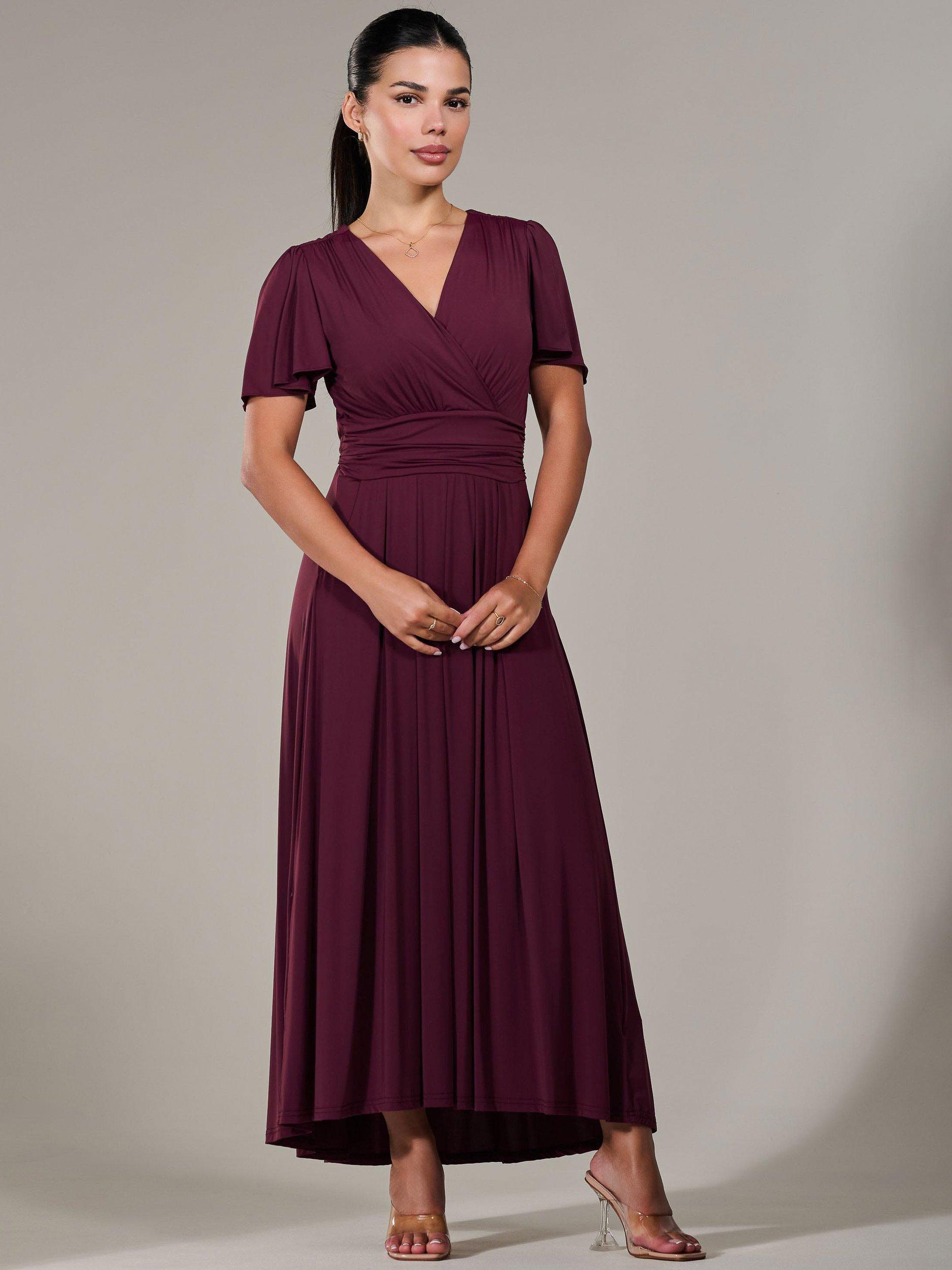 Product image 2 of 7, which shows Jolie Moi Short Sleeve Jersey Maxi Dress, Red Burgundy, 6Pt