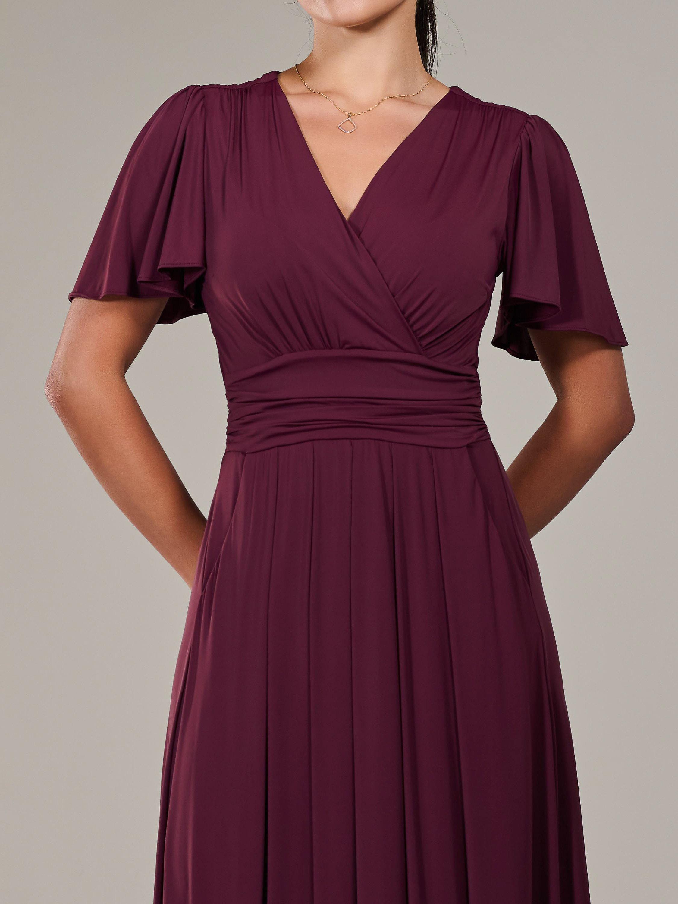Product image 4 of 7, which shows Jolie Moi Short Sleeve Jersey Maxi Dress, Red Burgundy, 6Pt
