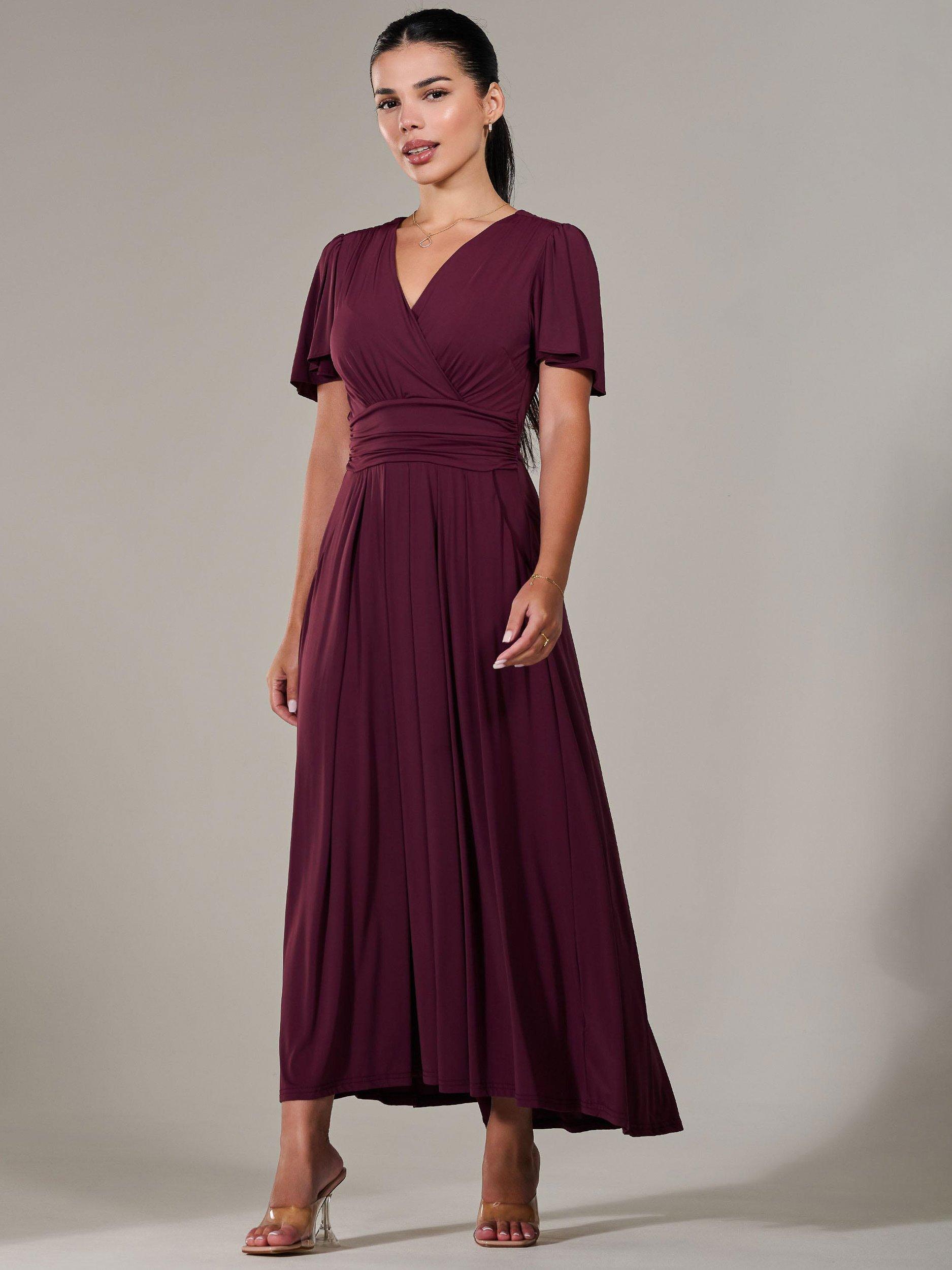 Product image 5 of 7, which shows Jolie Moi Short Sleeve Jersey Maxi Dress, Red Burgundy, 6Pt