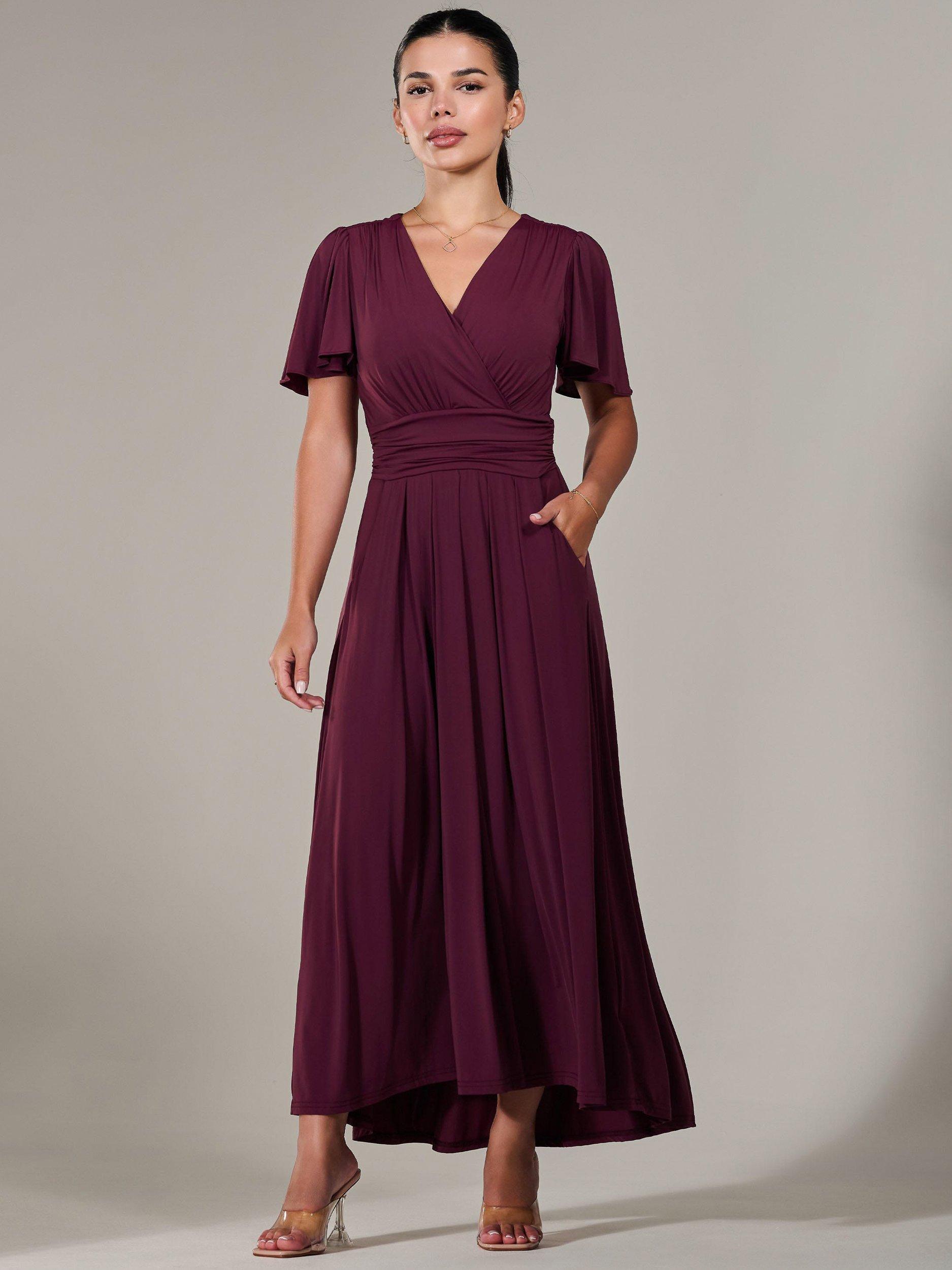 Product image 6 of 7, which shows Jolie Moi Short Sleeve Jersey Maxi Dress, Red Burgundy, 6Pt