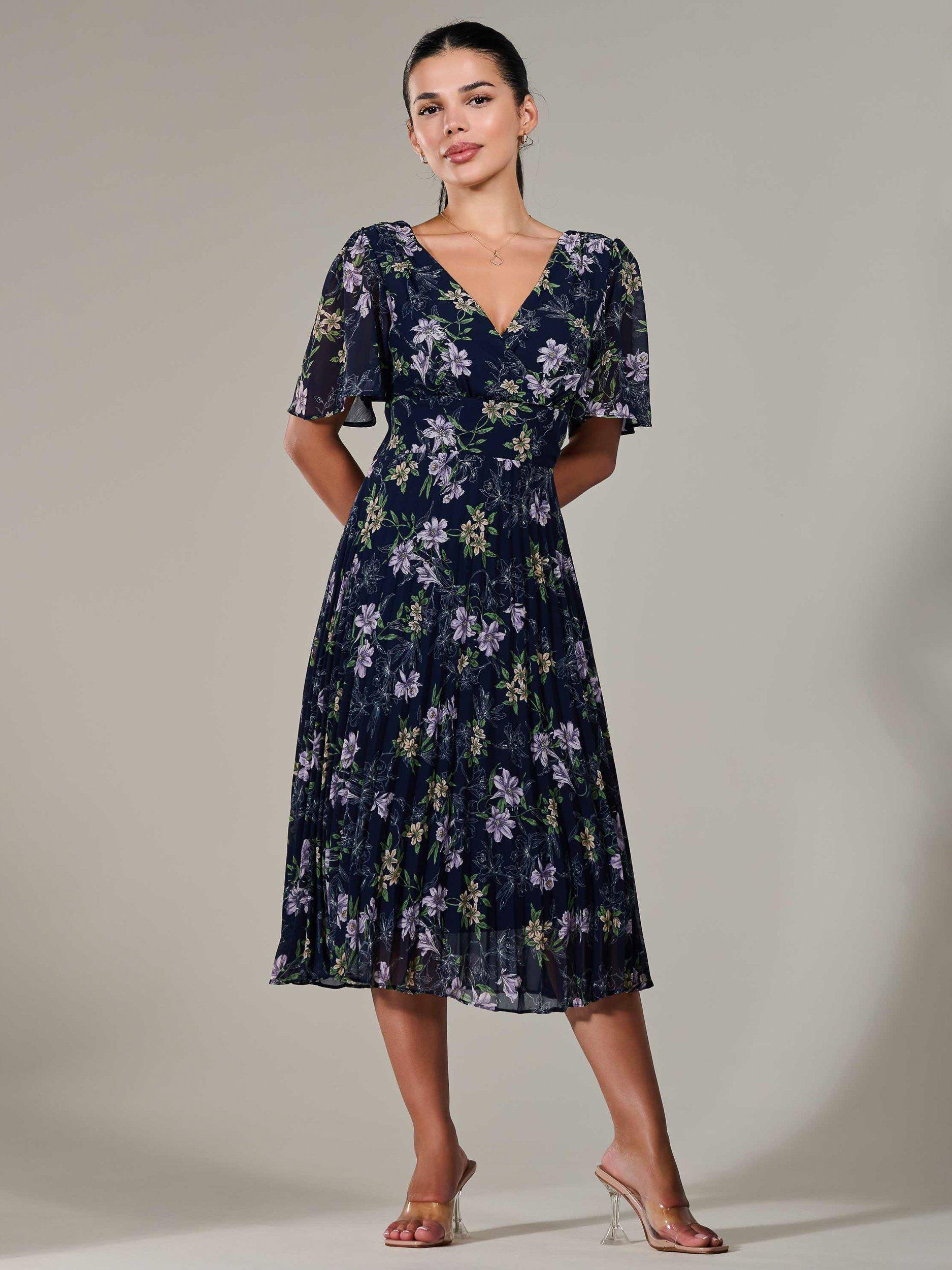 Product image 2 of 7, which shows Jolie Moi Petite Chiffon Pleated Midaxi Dress, Blue Navy, 6Pt
