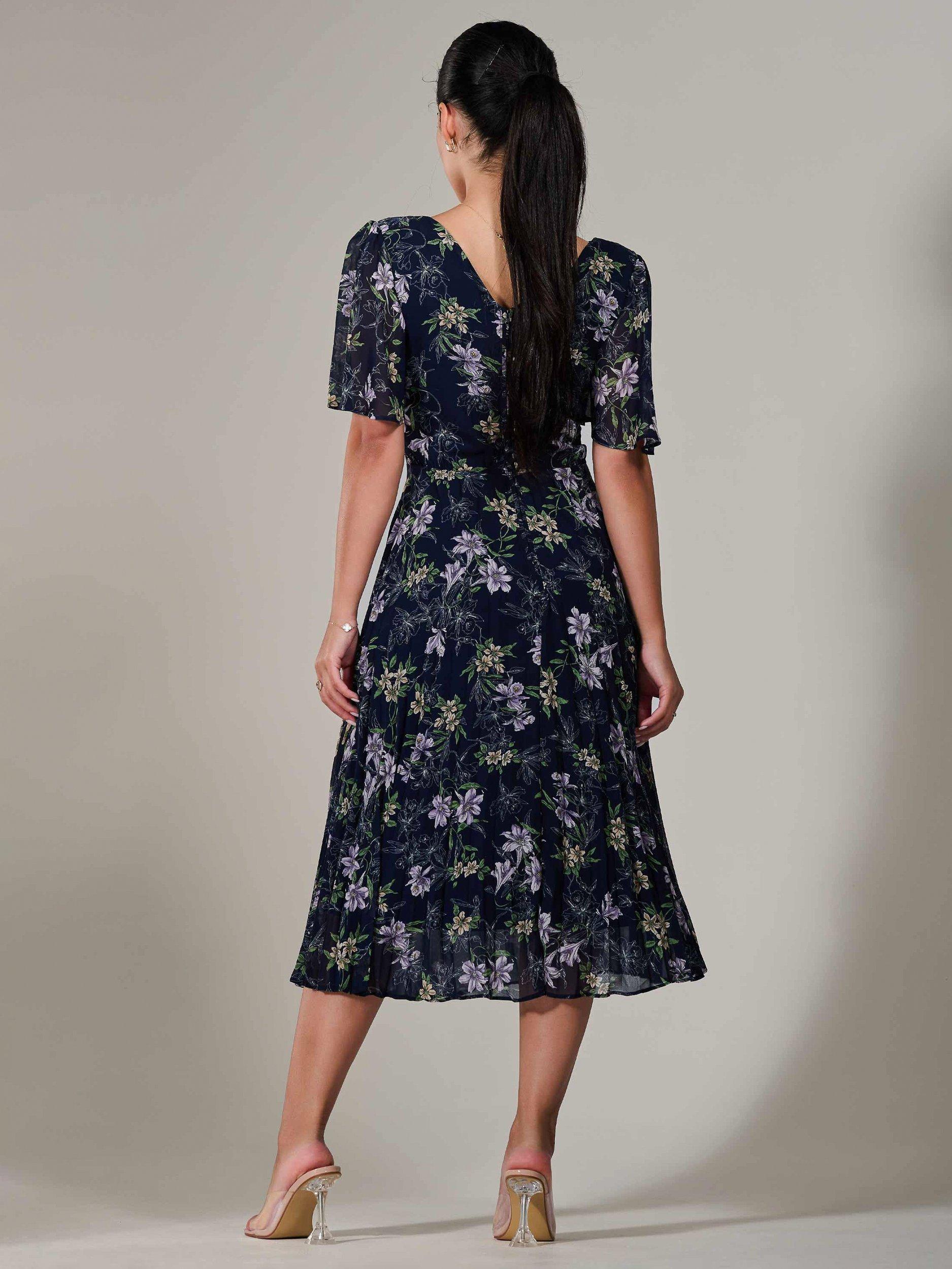 Product image 3 of 7, which shows Jolie Moi Petite Chiffon Pleated Midaxi Dress, Blue Navy, 6Pt