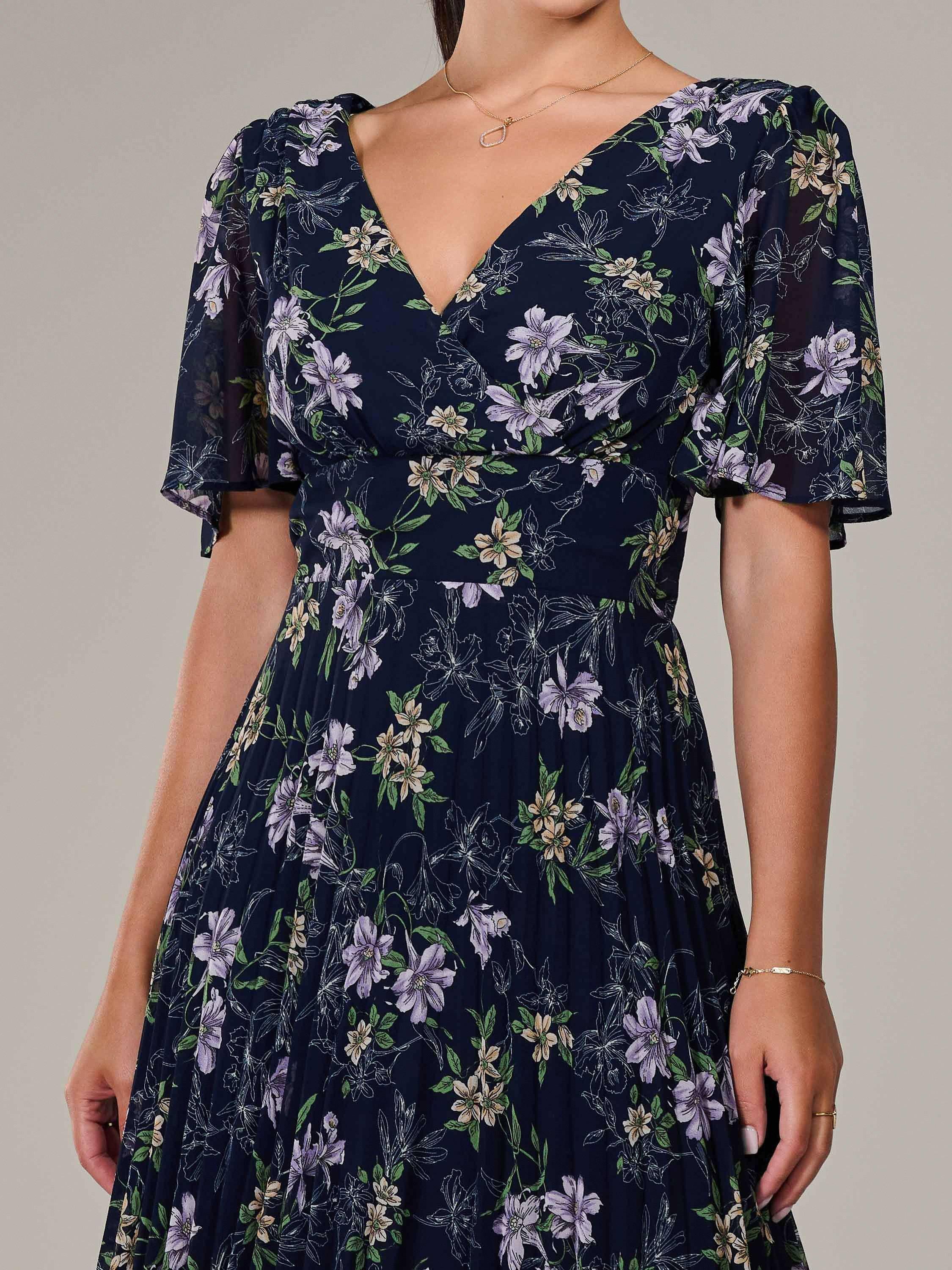 Product image 4 of 7, which shows Jolie Moi Petite Chiffon Pleated Midaxi Dress, Blue Navy, 6Pt