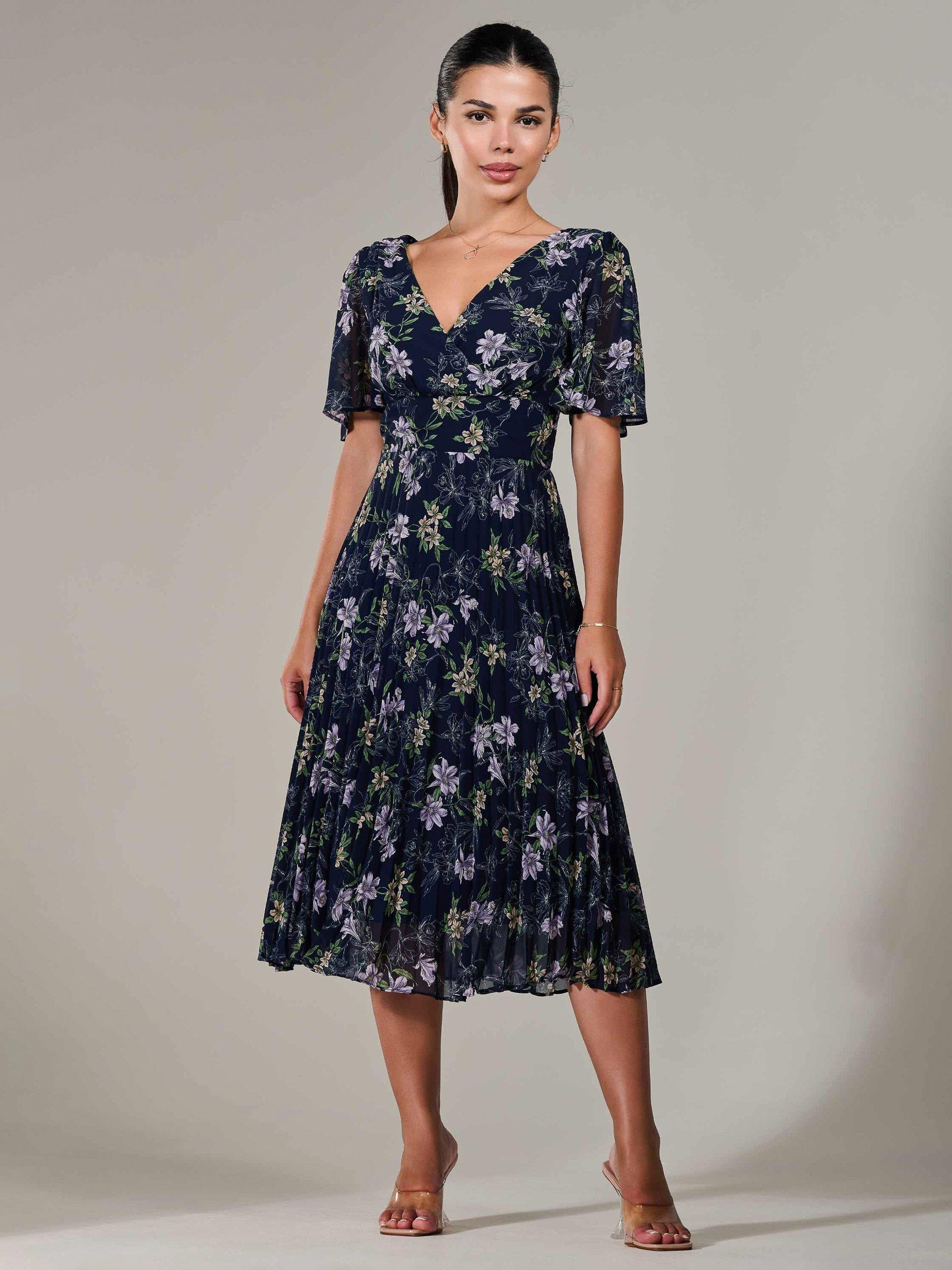 Product image 6 of 7, which shows Jolie Moi Petite Chiffon Pleated Midaxi Dress, Blue Navy, 6Pt