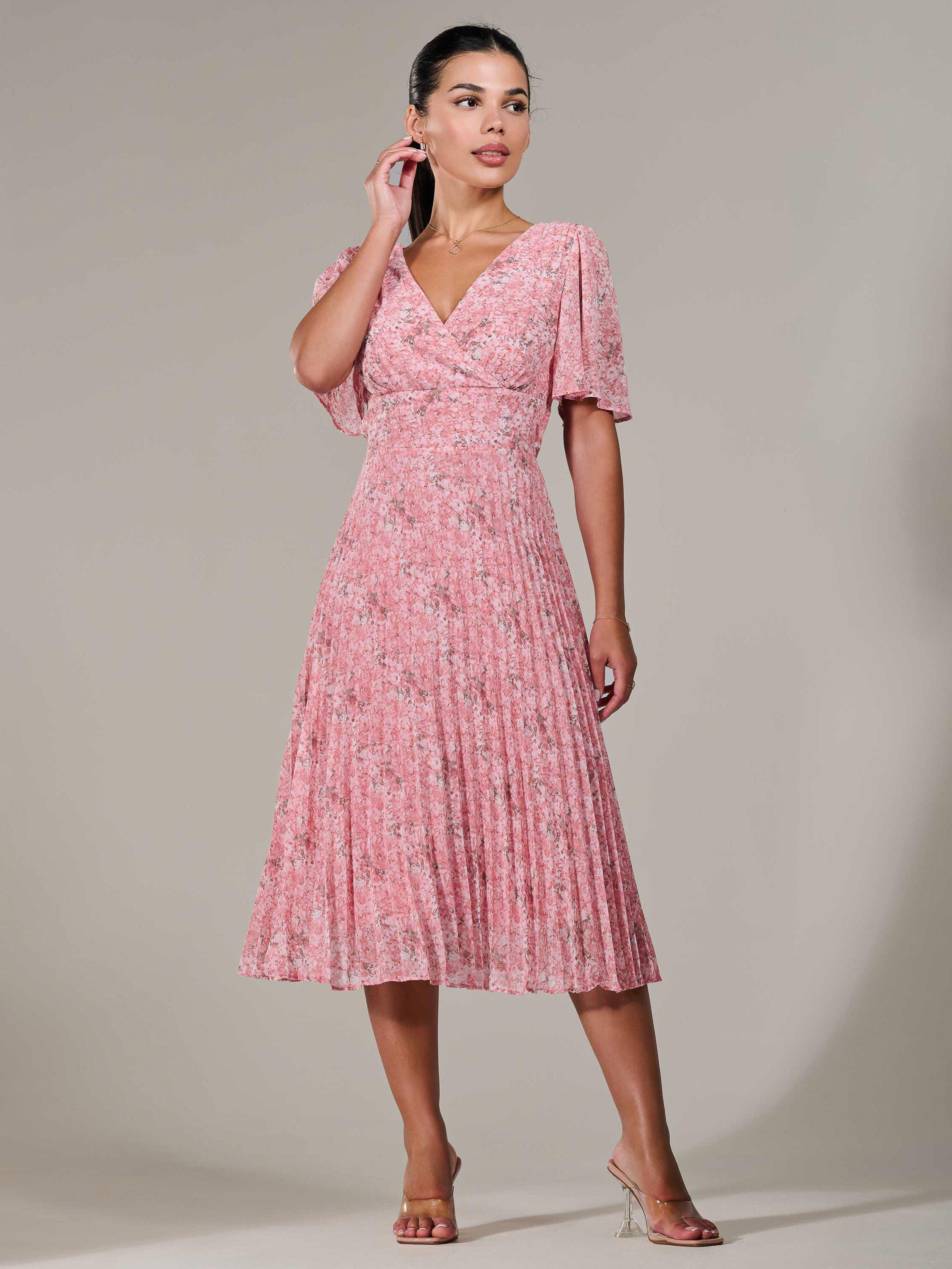 Product image 2 of 7, which shows Jolie Moi Petite Chiffon Pleated Midaxi Dress, Pink, 6Pt