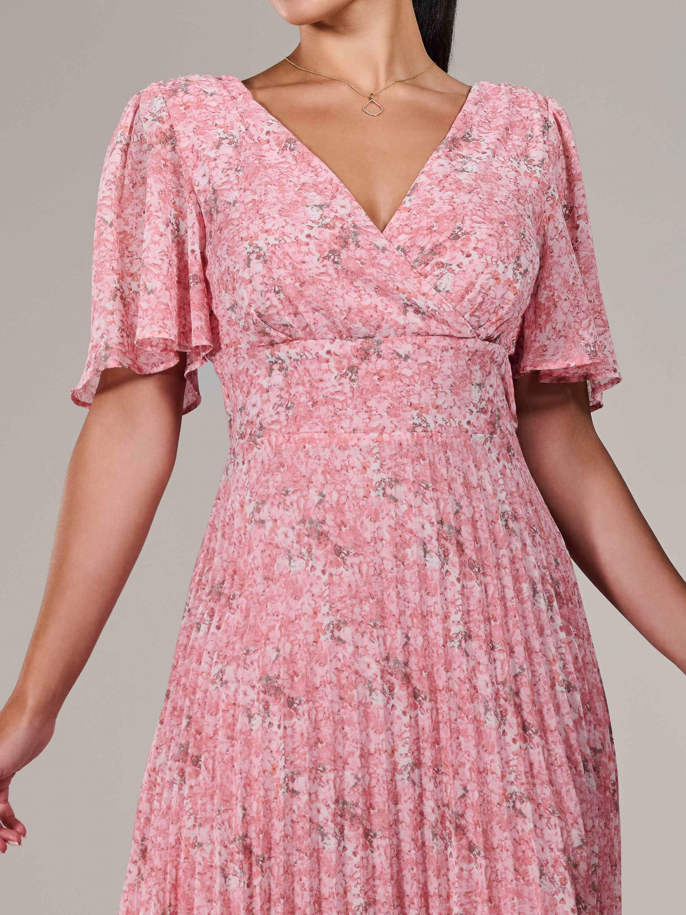 Product image 4 of 7, which shows Jolie Moi Petite Chiffon Pleated Midaxi Dress, Pink, 6Pt