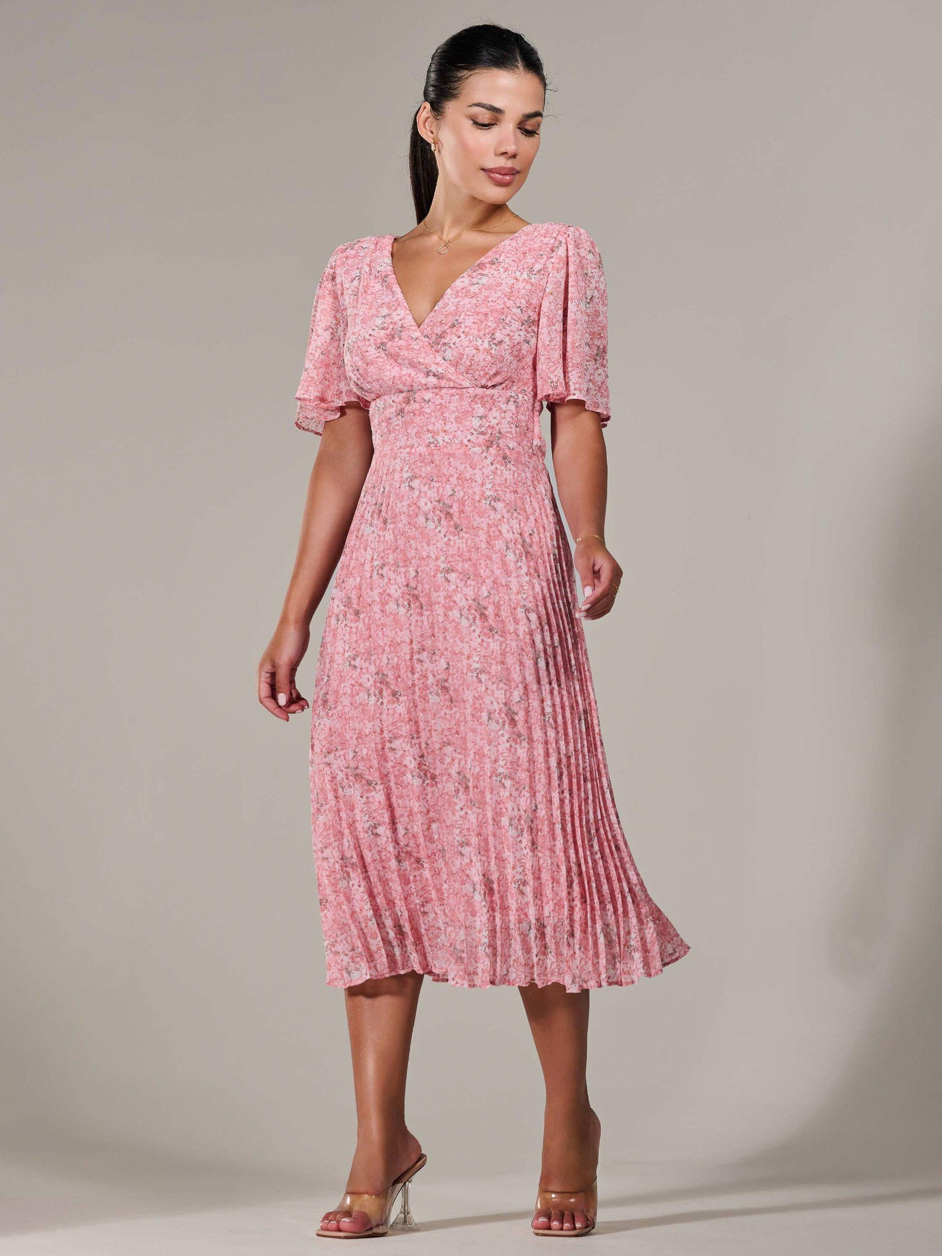 Product image 7 of 7, which shows Jolie Moi Petite Chiffon Pleated Midaxi Dress, Pink, 6Pt